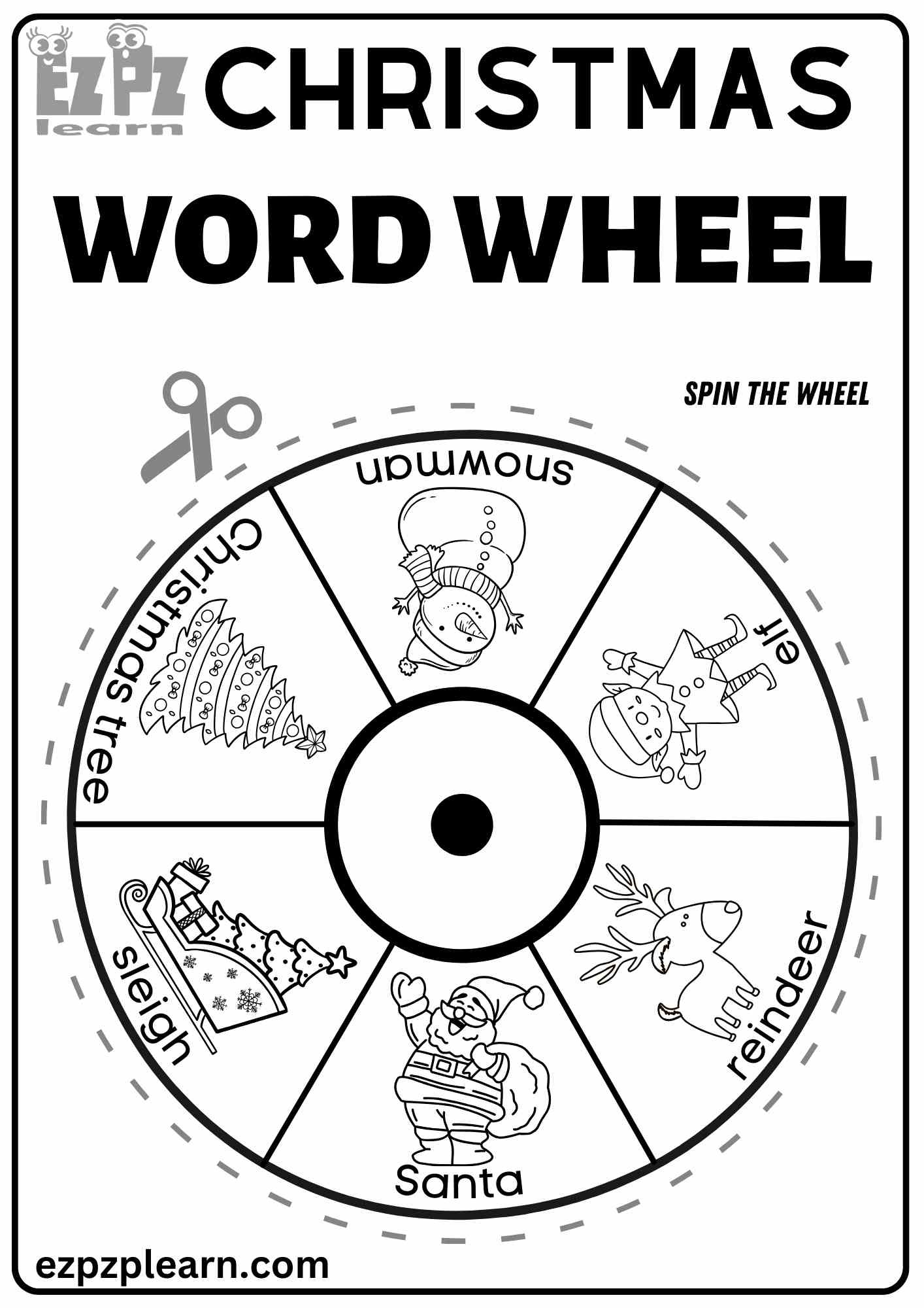 Christmas Holiday Vocabulary Word Wheel Coloring Activity For throughout Language Arts Christmas Worksheets