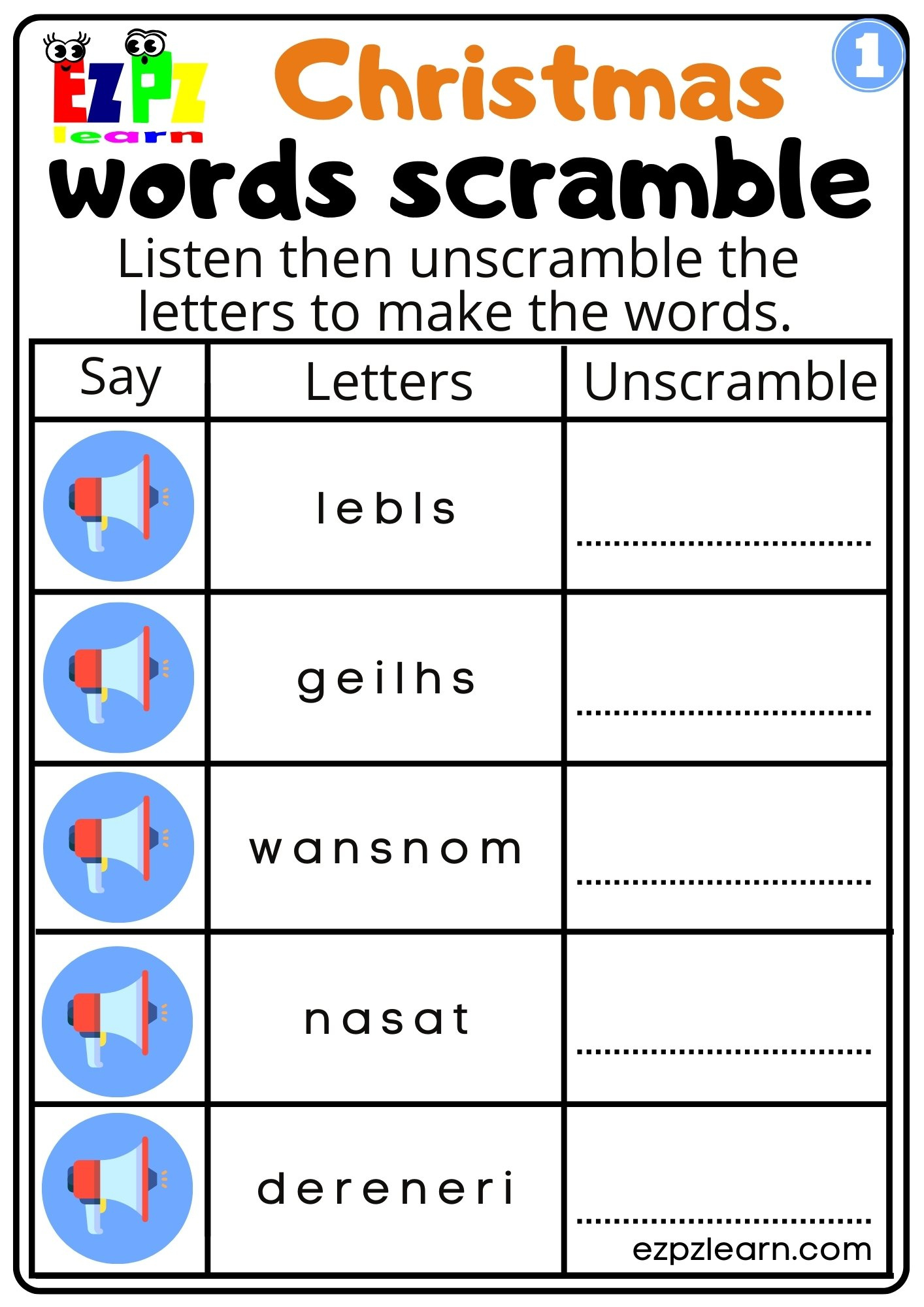 Christmas Interactive Worksheet Listen, Unscramble And Write The inside Unscramble Christmas Words Worksheet