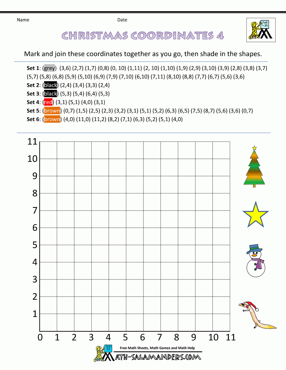 Christmas Math Activities with regard to Free Printable Christmas Coordinates Worksheets