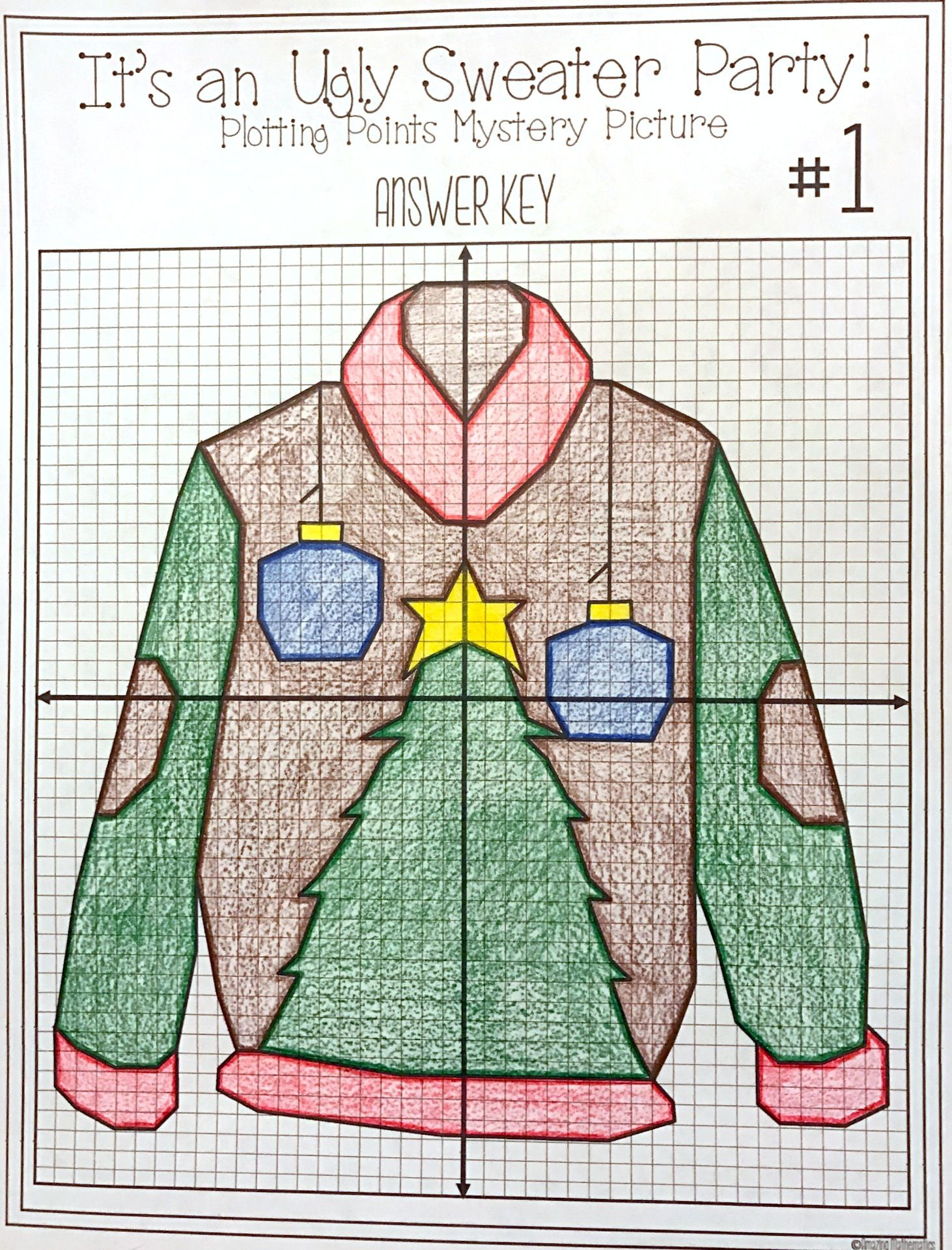 Christmas Math Activity - Ugly Sweaters Plotting Points - Mystery regarding Ugly Christmas Sweater Math Worksheet Answers