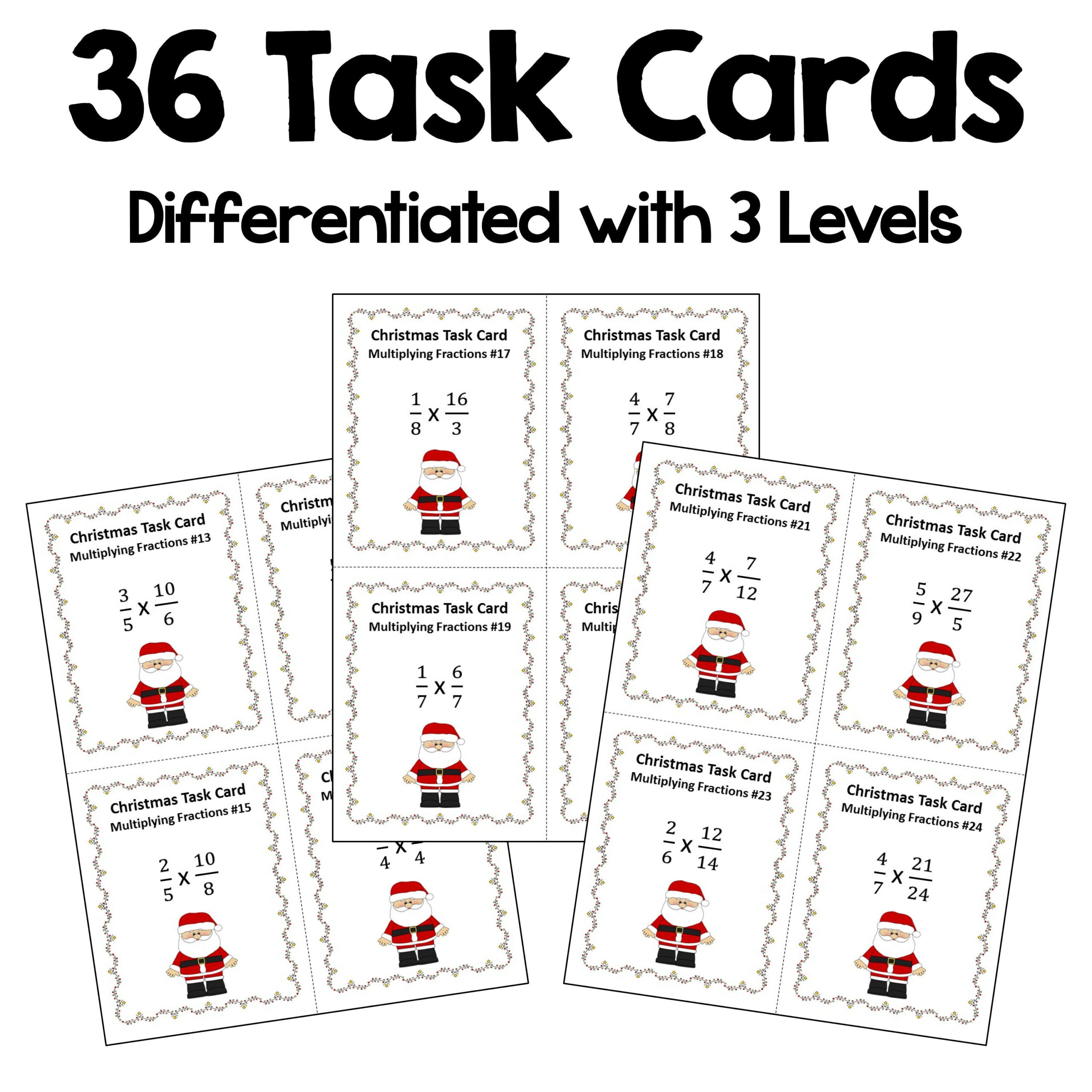 Christmas Math Task Cards For Multiplying Fractions Differentiated within Multiplying Fractions Christmas Worksheet