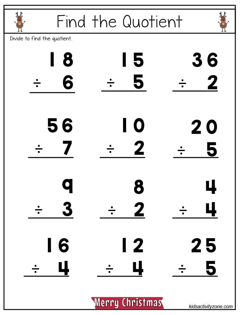 Christmas Math Worksheets - Middle Elmentary - Kids Activity Zone intended for Free Christmas Division Worksheets