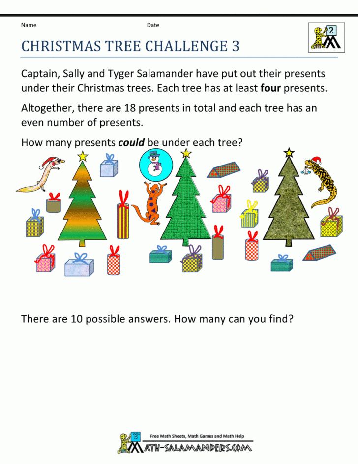 Free Christmas Math Worksheets 4th Grade