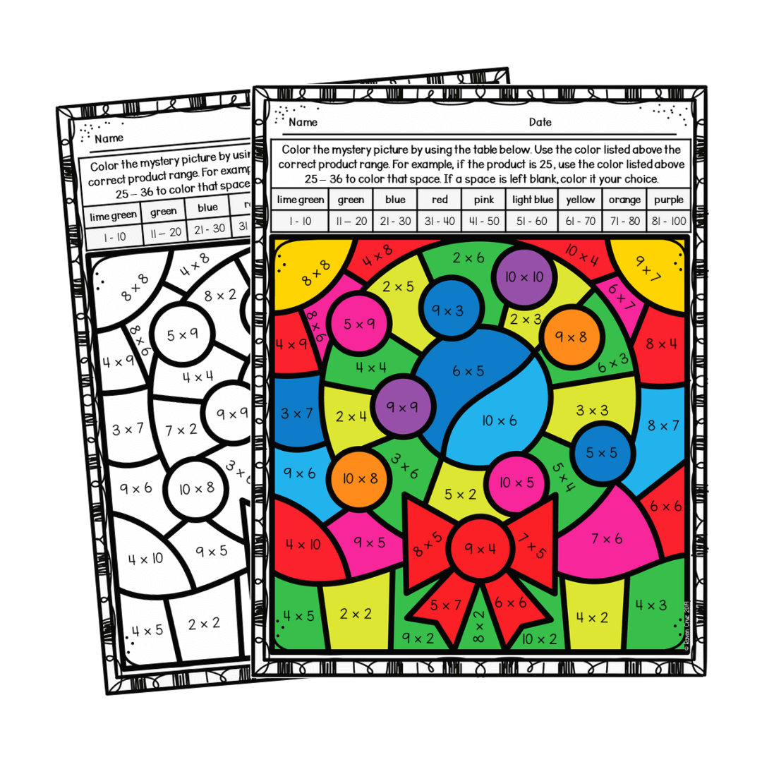 Christmas Multiplication Colornumber Worksheets - Raven Cruz intended for Multiplication Color by Number Christmas Worksheets