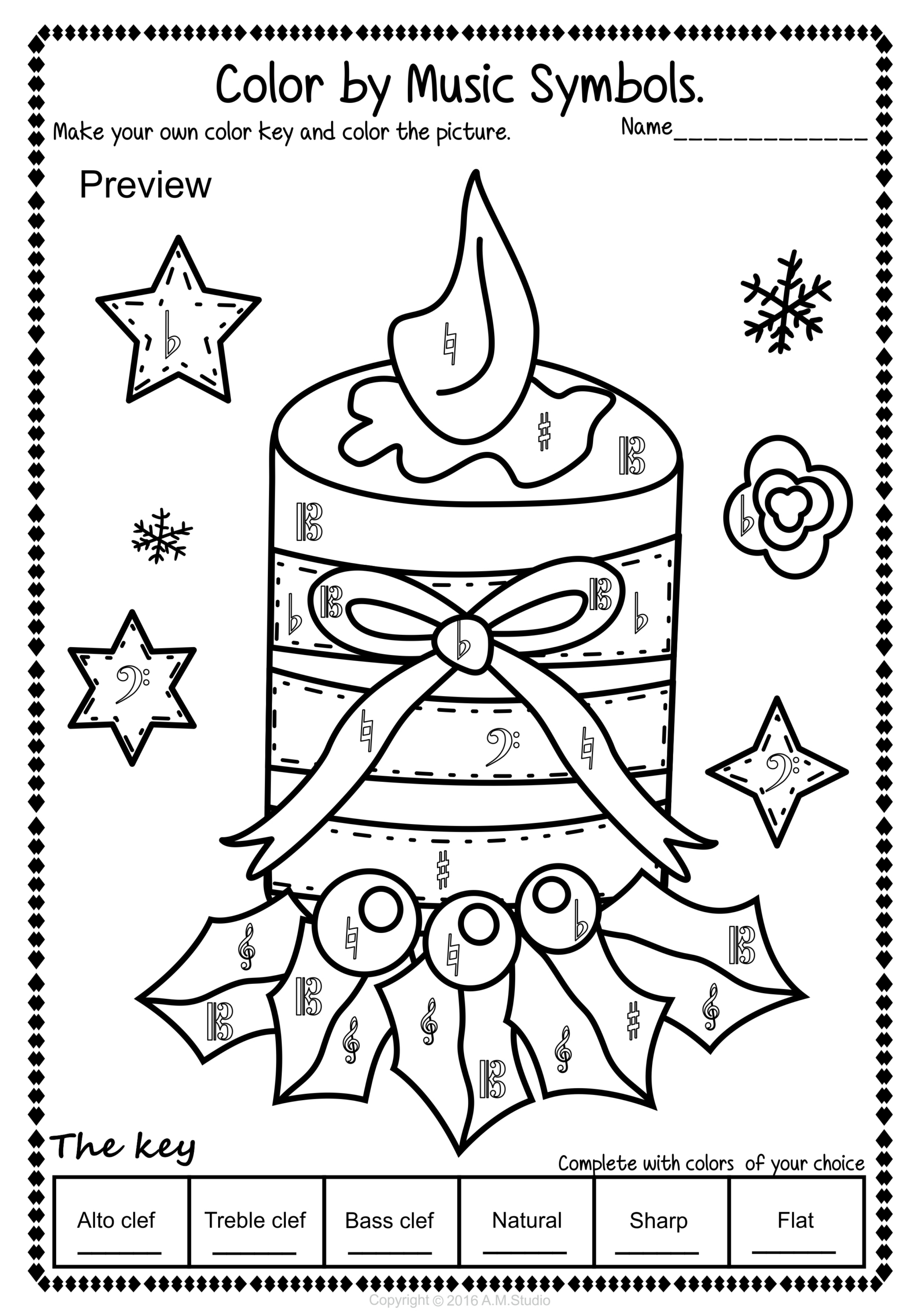 Christmas Music Coloring Pages Pack | Colornotes Rests Symbols for Free Christmas Music Worksheets