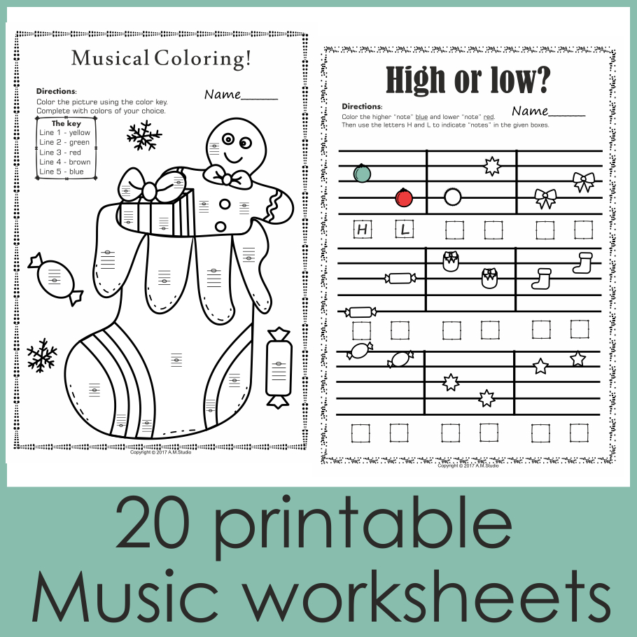 Christmas Music Worksheets {Lines-Spaces, High-Low} within Printable Christmas Music Worksheets