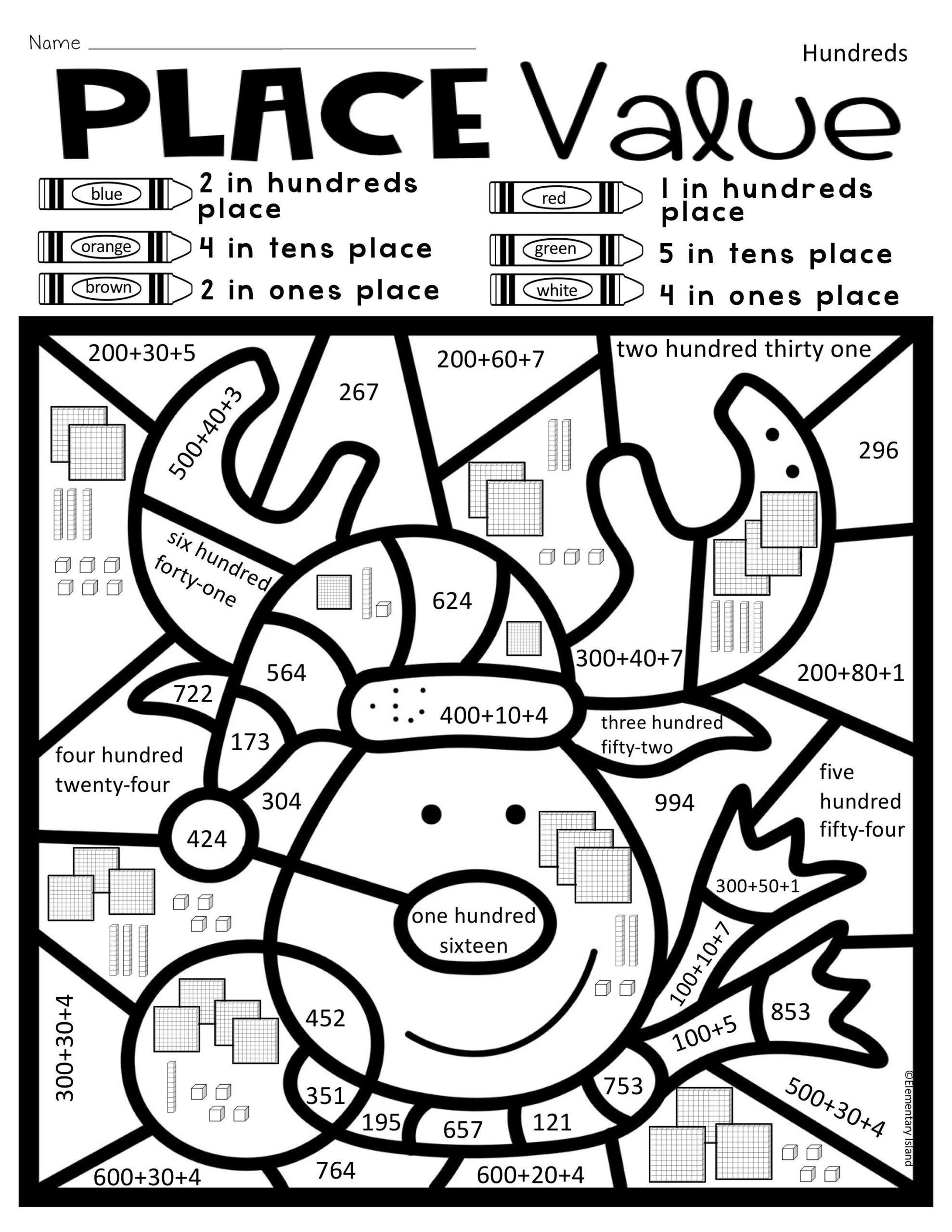 Christmas Place Value Colorcode pertaining to Place Value Christmas Worksheets