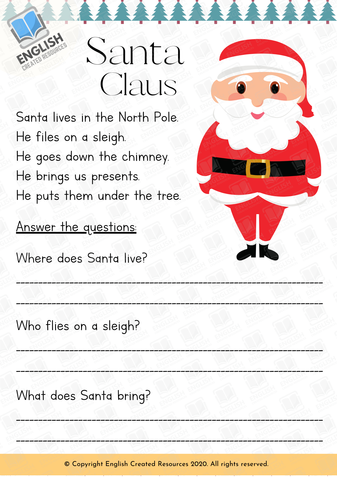 Christmas Reading Comprehension Grade 1 – English Created Resources in Free Christmas Reading Comprehension Worksheets For 3Rd Grade