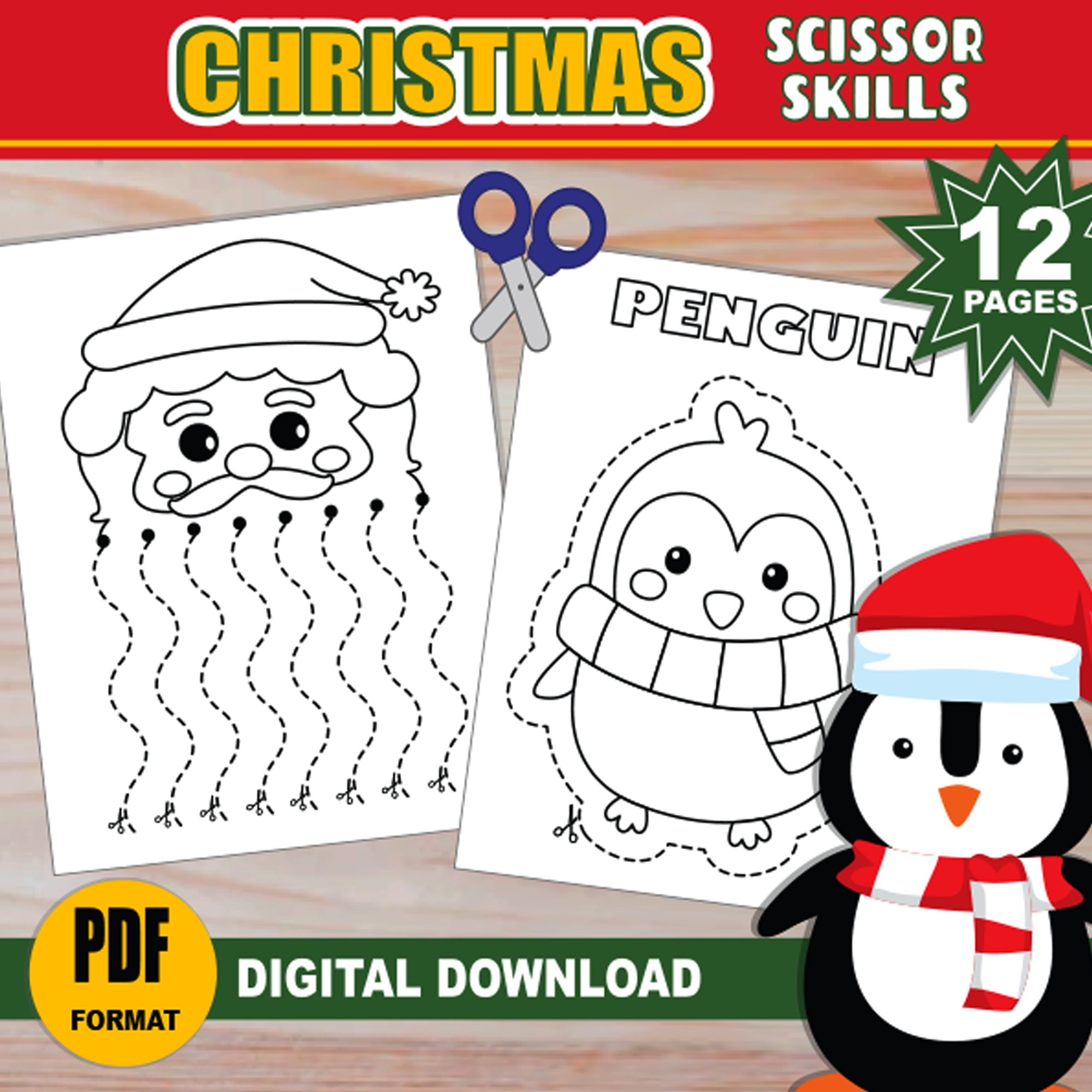 Christmas Scissor Skills | Santa&amp;#039;S Beard &amp;amp; Christmas Characters in Cutting Practice Worksheets Christmas