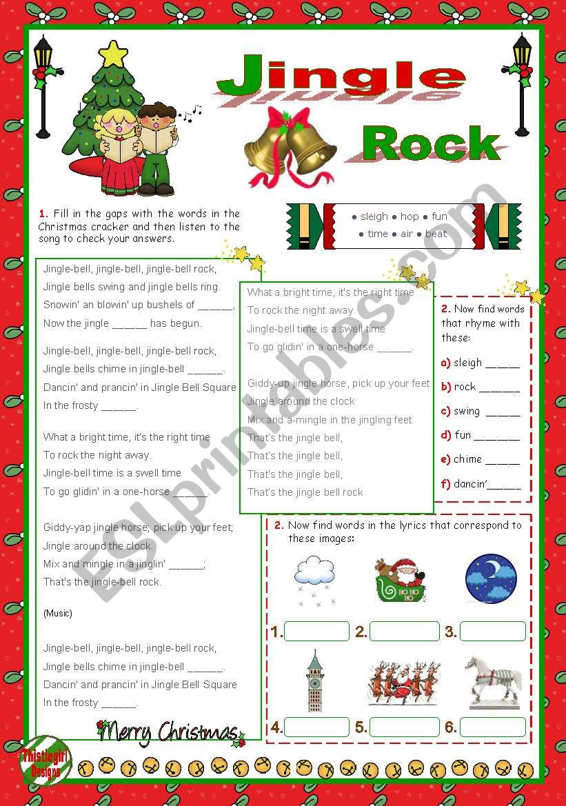 Christmas Set (12) - Time To Sing: &amp;quot;Jingle Bell Rock&amp;quot; - Esl pertaining to Sing a Song of Christmas Worksheet Answers