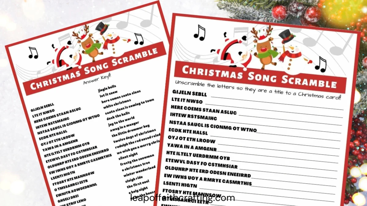 Christmas Song Games Printables: 8 Pages For Hours Of Fun! - Leap with First Letter Of Christmas Carols Worksheet