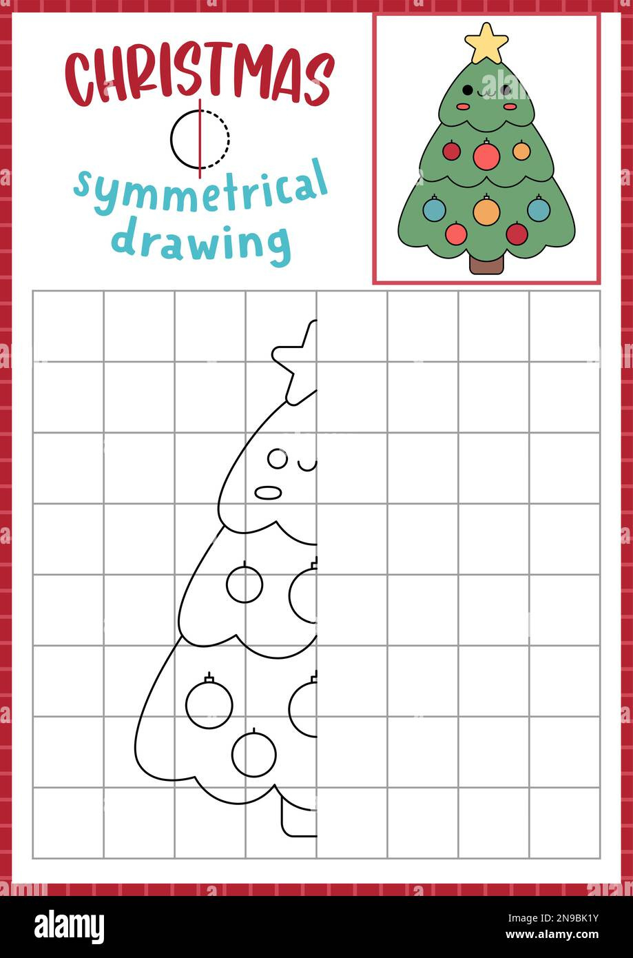 Christmas Symmetrical Drawing Worksheet. Complete Fir Tree Picture with regard to Symmetry Christmas Worksheets