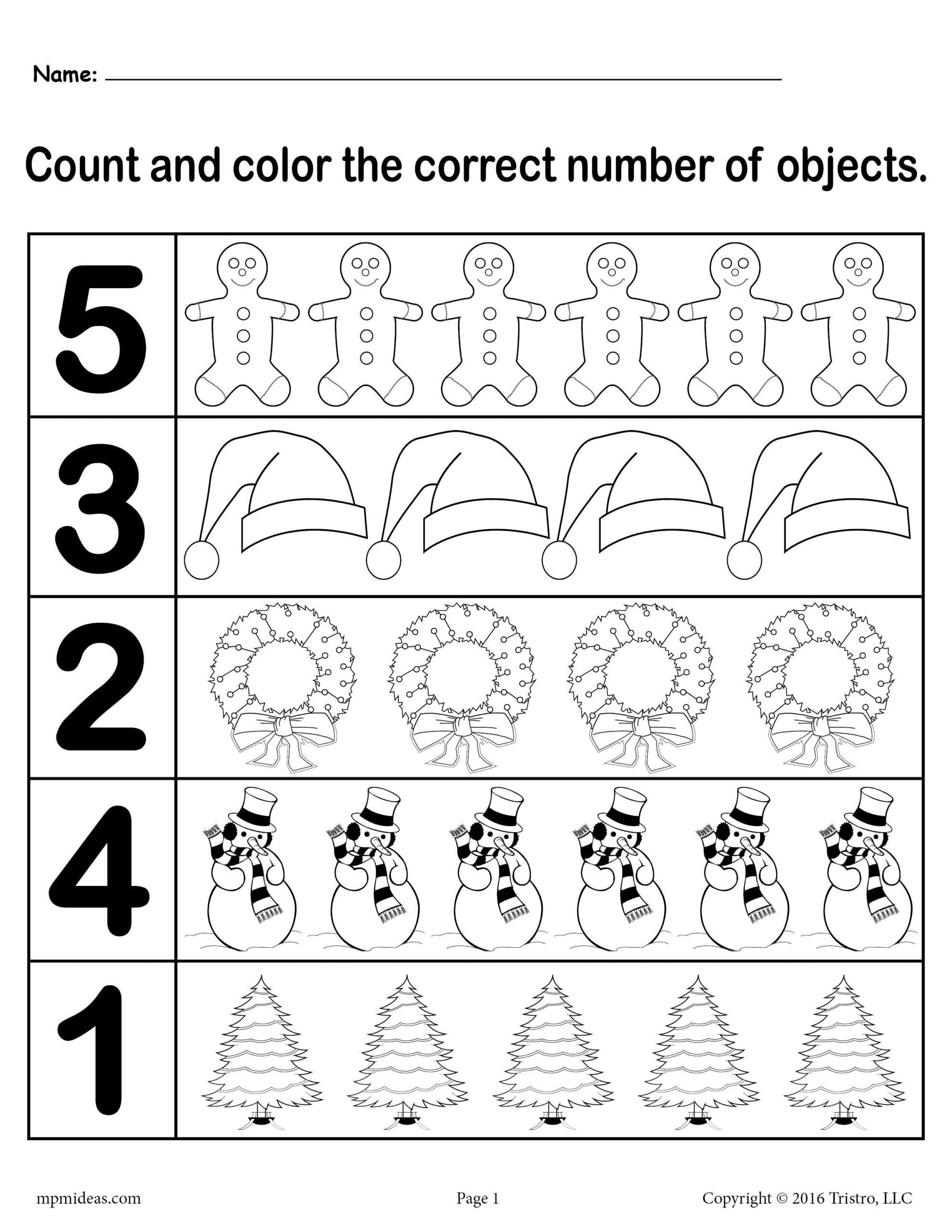 Christmas Themed Count And Color Worksheets (3 Printable Versions with regard to Counting Christmas Worksheets