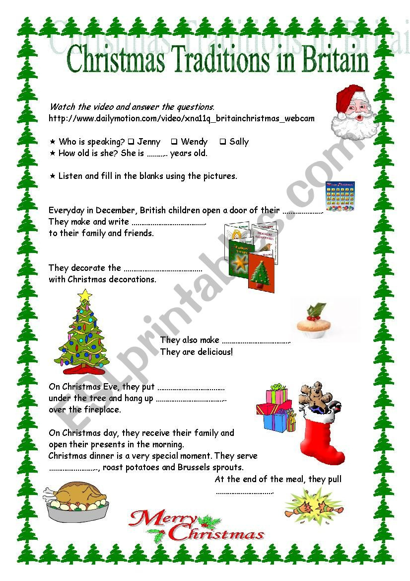 Christmas Traditions In Britain - Esl Worksheetclemad within My Christmas Traditions Worksheet