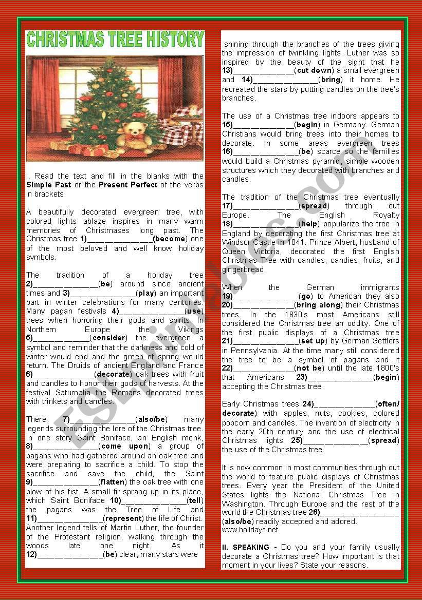 Christmas Tree History - Esl Worksheetteresapr throughout History Of The Christmas Tree Worksheet