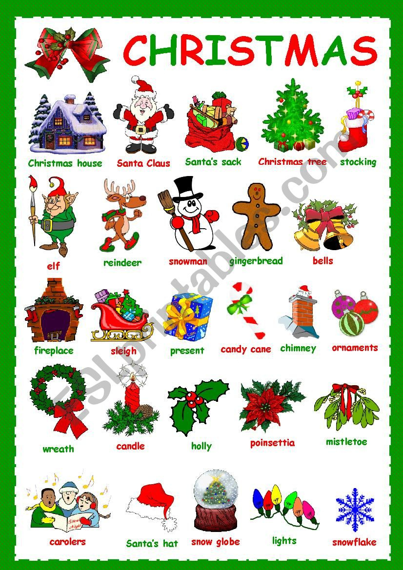 Christmas Vocabulary - Esl Worksheetkosamysh for Esl Christmas Vocabulary Worksheet