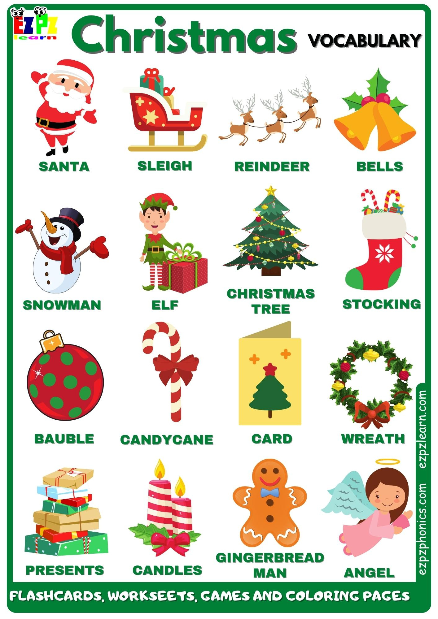 Christmas Vocabulary Free English Vocabulary Resources Flashcards inside Esl Christmas Vocabulary Worksheet