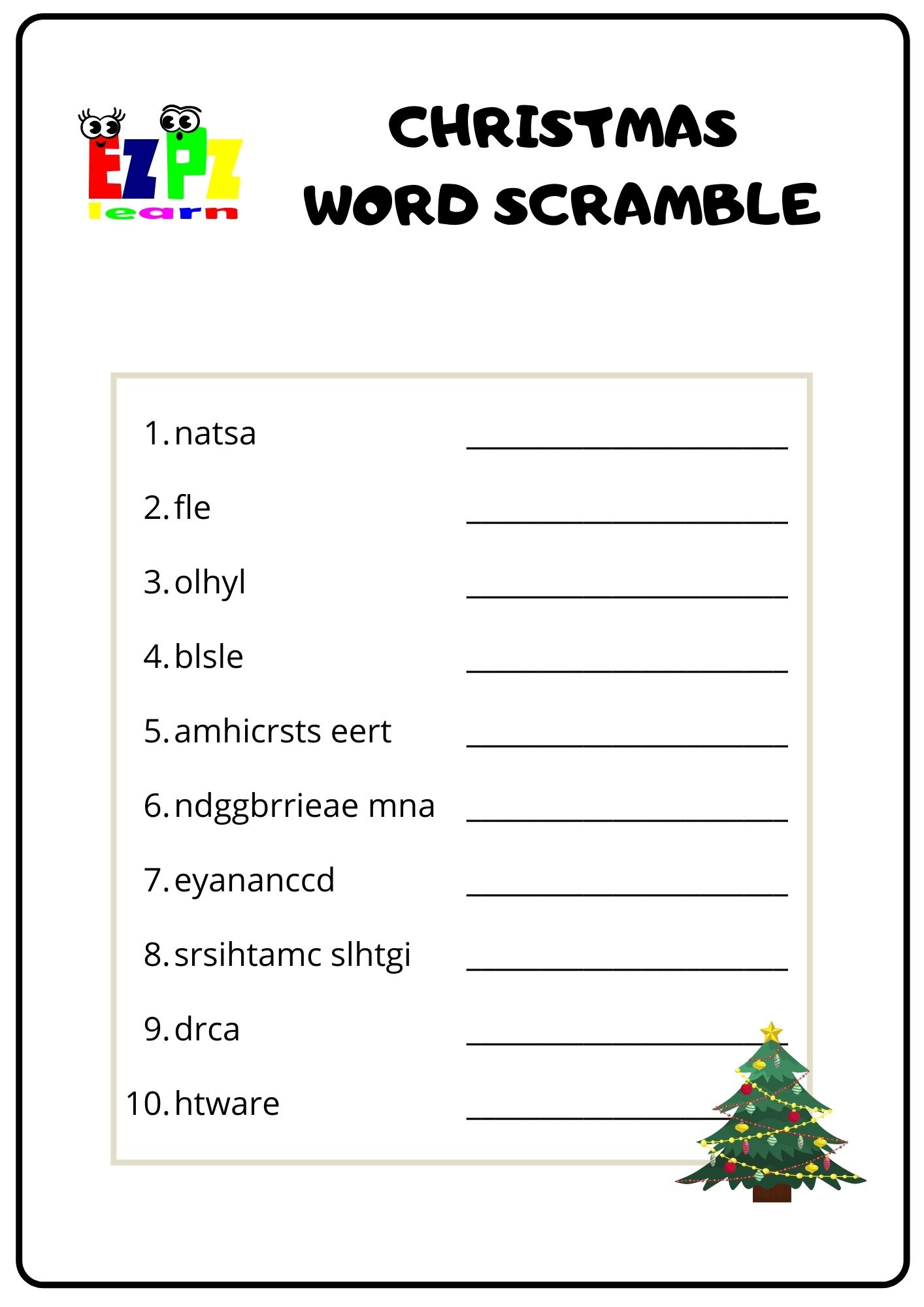 Christmas Word Scramble 1 - Ezpzlearn with regard to Unscramble Christmas Words Worksheet