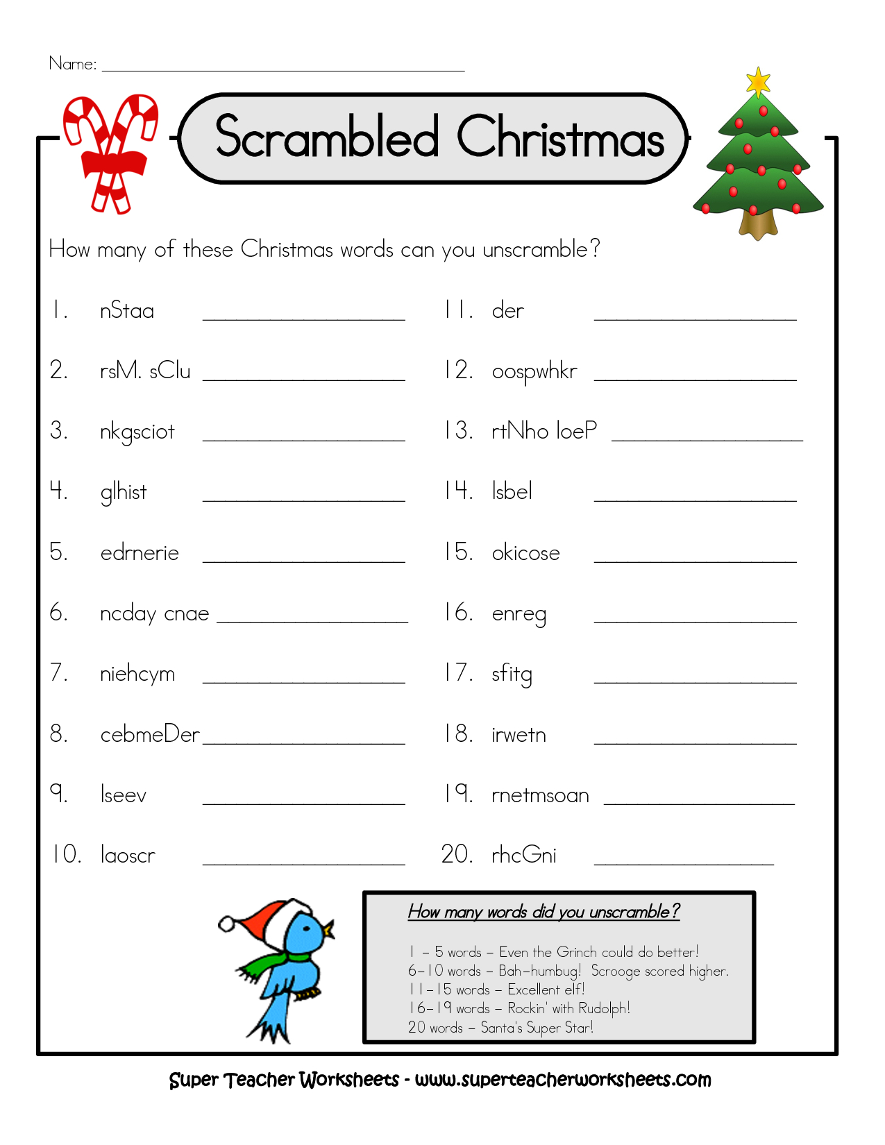 Christmas Word Scramble - 10 Free Pdf Printables | Printablee for Super Teacher Worksheets Scrambled Christmas