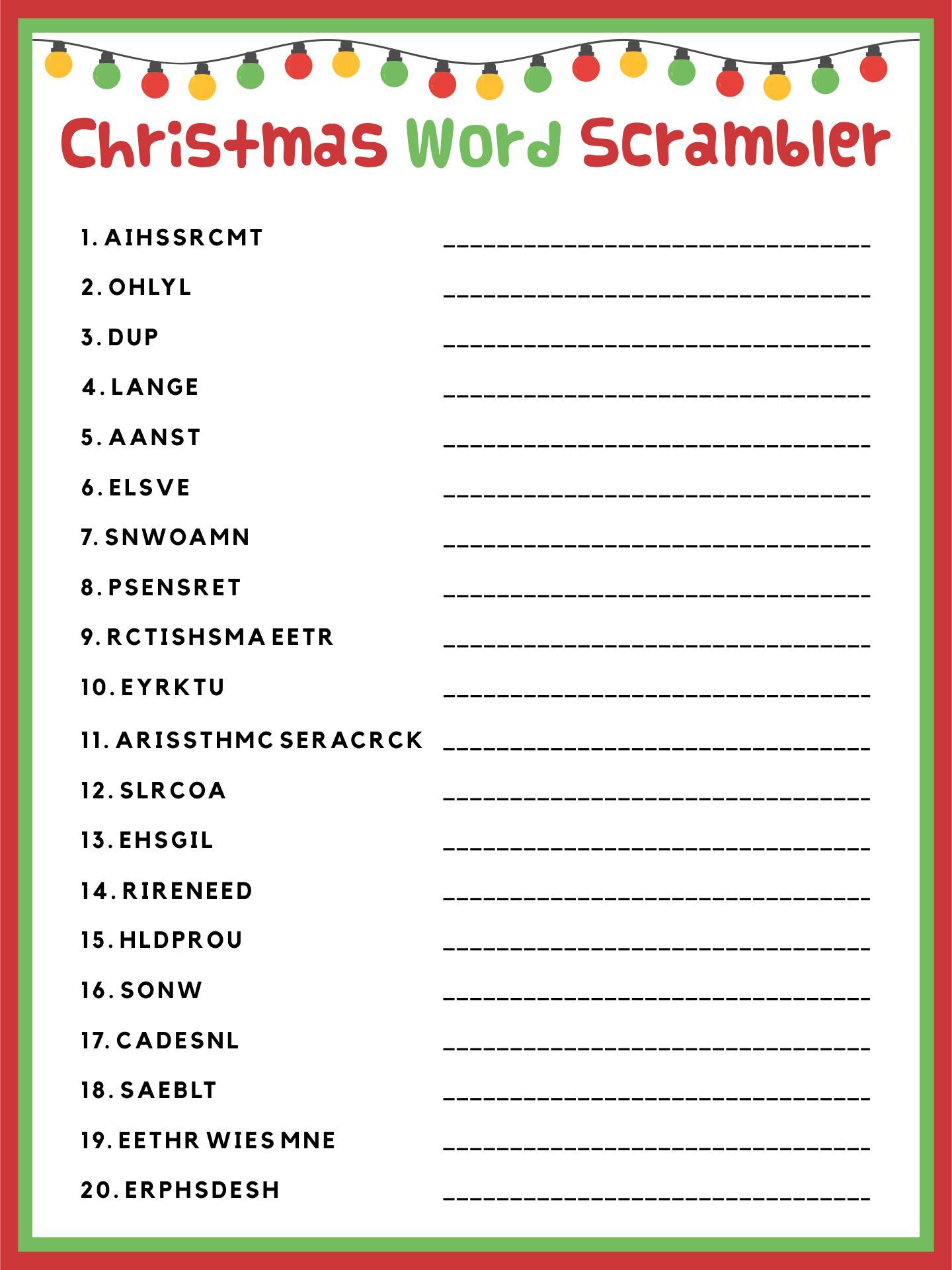 Christmas Word Scramble - 10 Free Pdf Printables | Printablee intended for Scrambled Christmas Super Teacher Worksheets