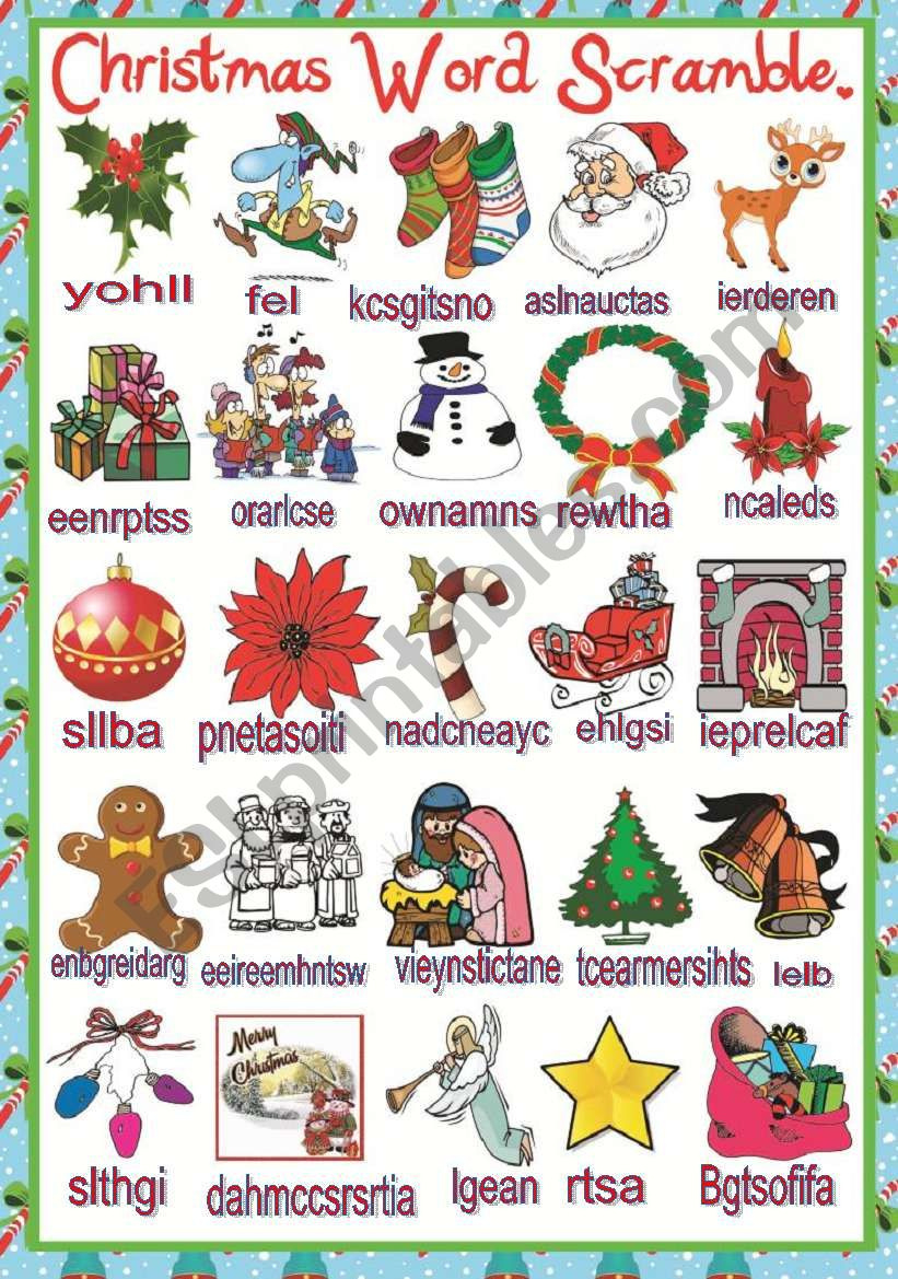 Christmas Word Scramble - Esl Worksheetmafaldita2009 intended for Unscramble Christmas Words Worksheet