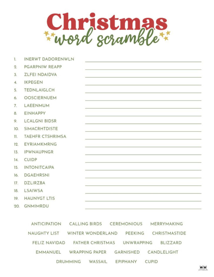 Scrambled Christmas Worksheet