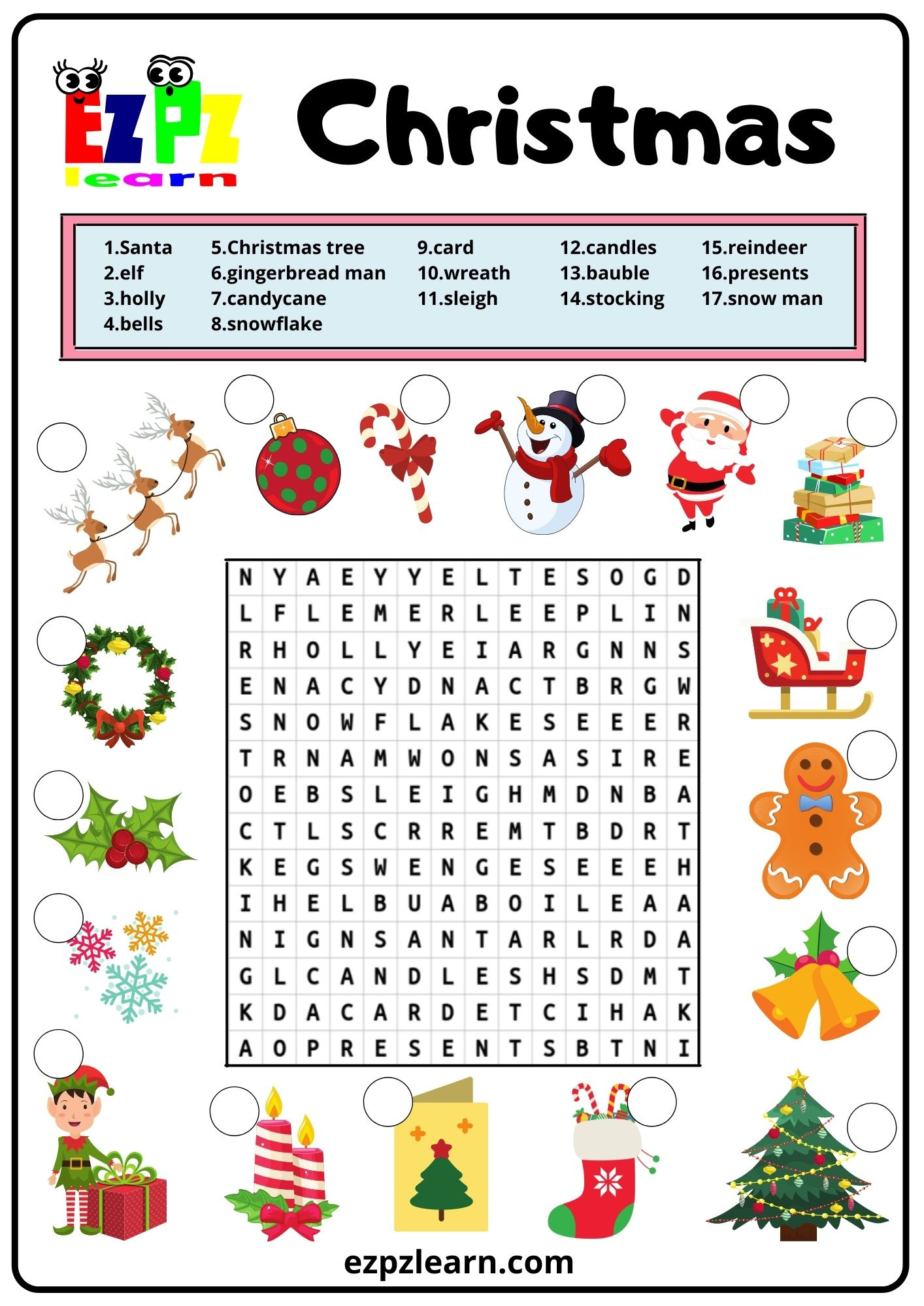 Christmas Word Search 2 - Ezpzlearn for Word Search Worksheets Christmas