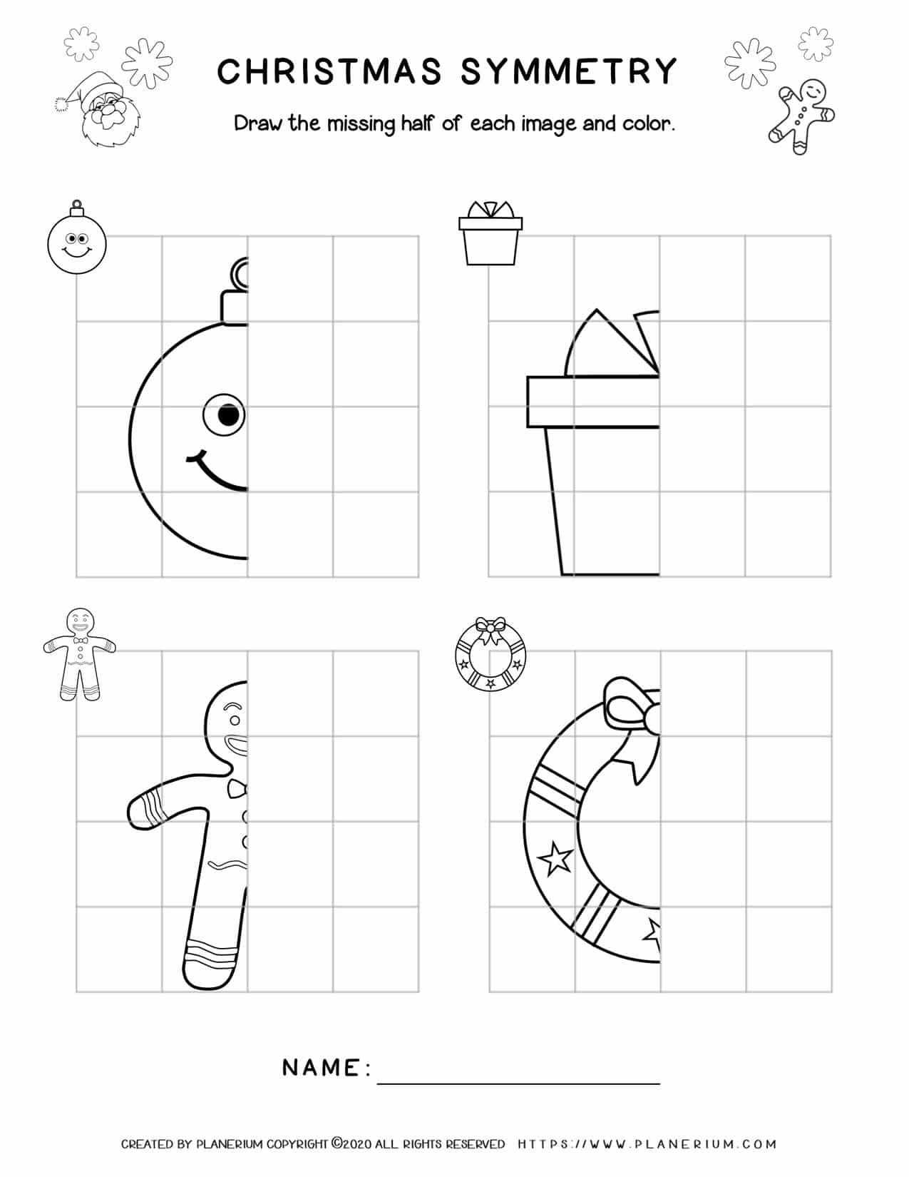 Christmas Worksheet - Symmetry Drawing | Planerium intended for Free Christmas Symmetry Worksheets