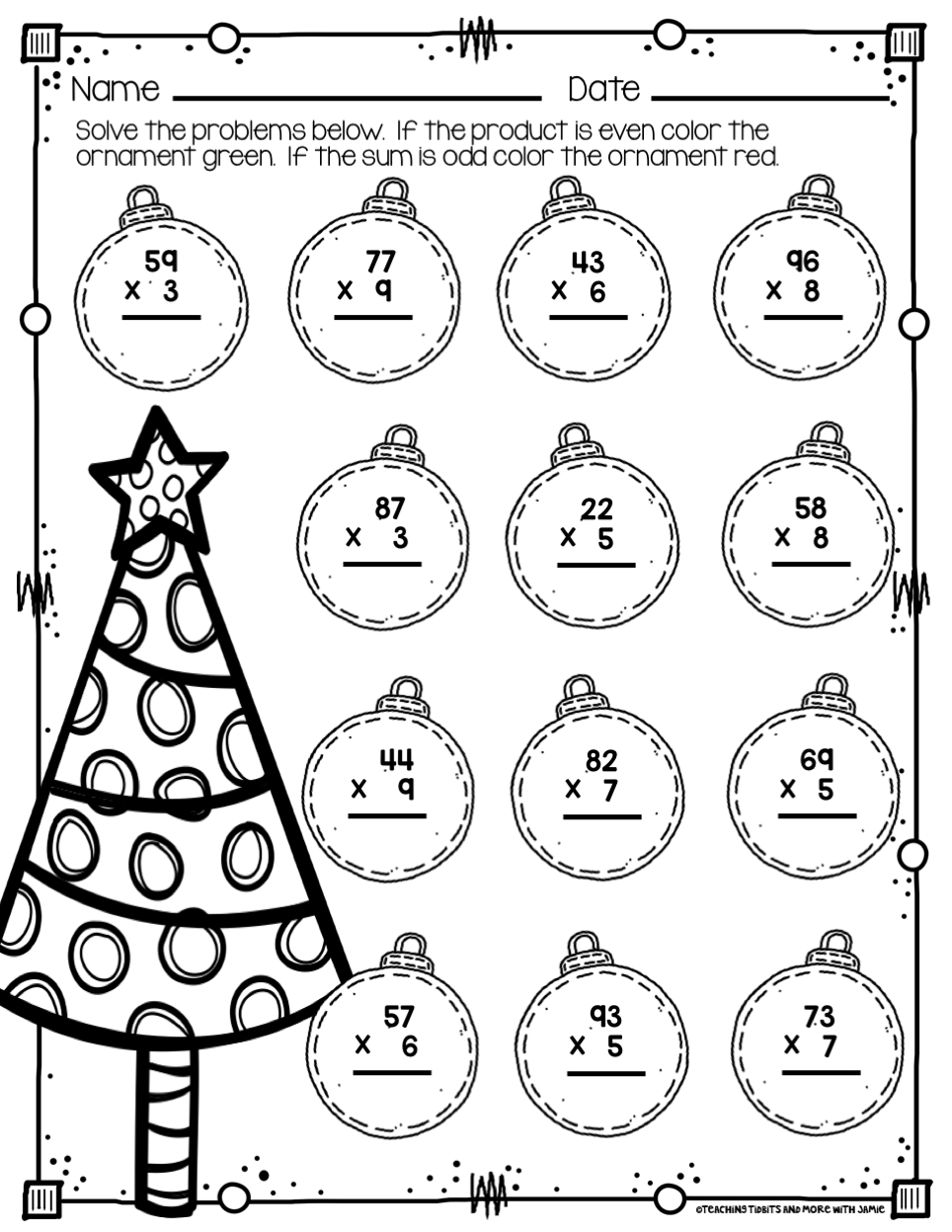 Christmas Worksheets 3Rd Grade Math E0E inside Math Christmas Worksheet