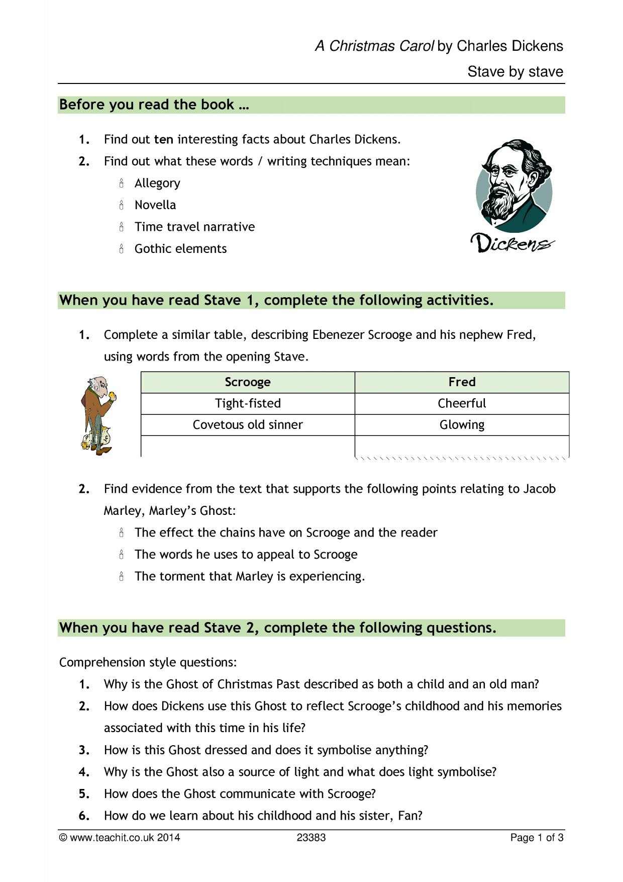 Comprehension Questions | A Christmas Carol | Charles Dickens intended for Reading Skills and Strategies Worksheet a Christmas Carol Answers