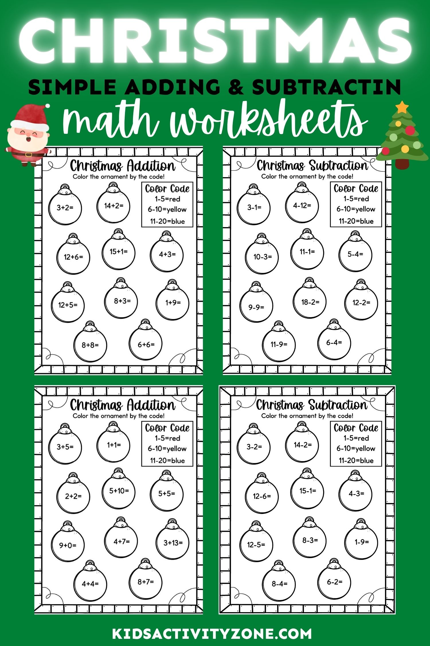 Easy Christmas Math Worksheets - Free! - Kids Activity Zone inside Subtraction Christmas Worksheets