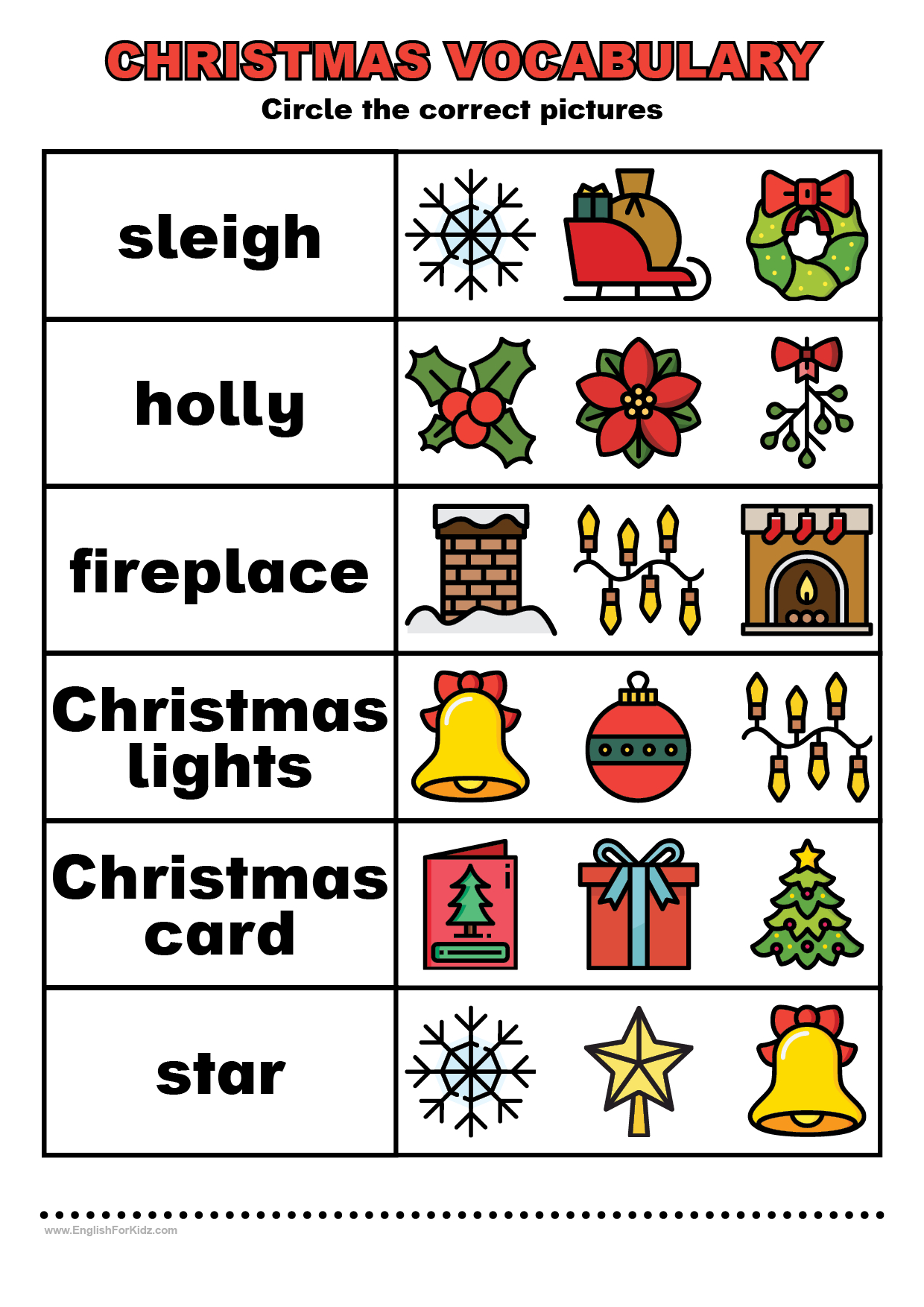 English For Kids Stepstep: Christmas Vocabulary Worksheets inside Vocabulary Christmas Worksheets