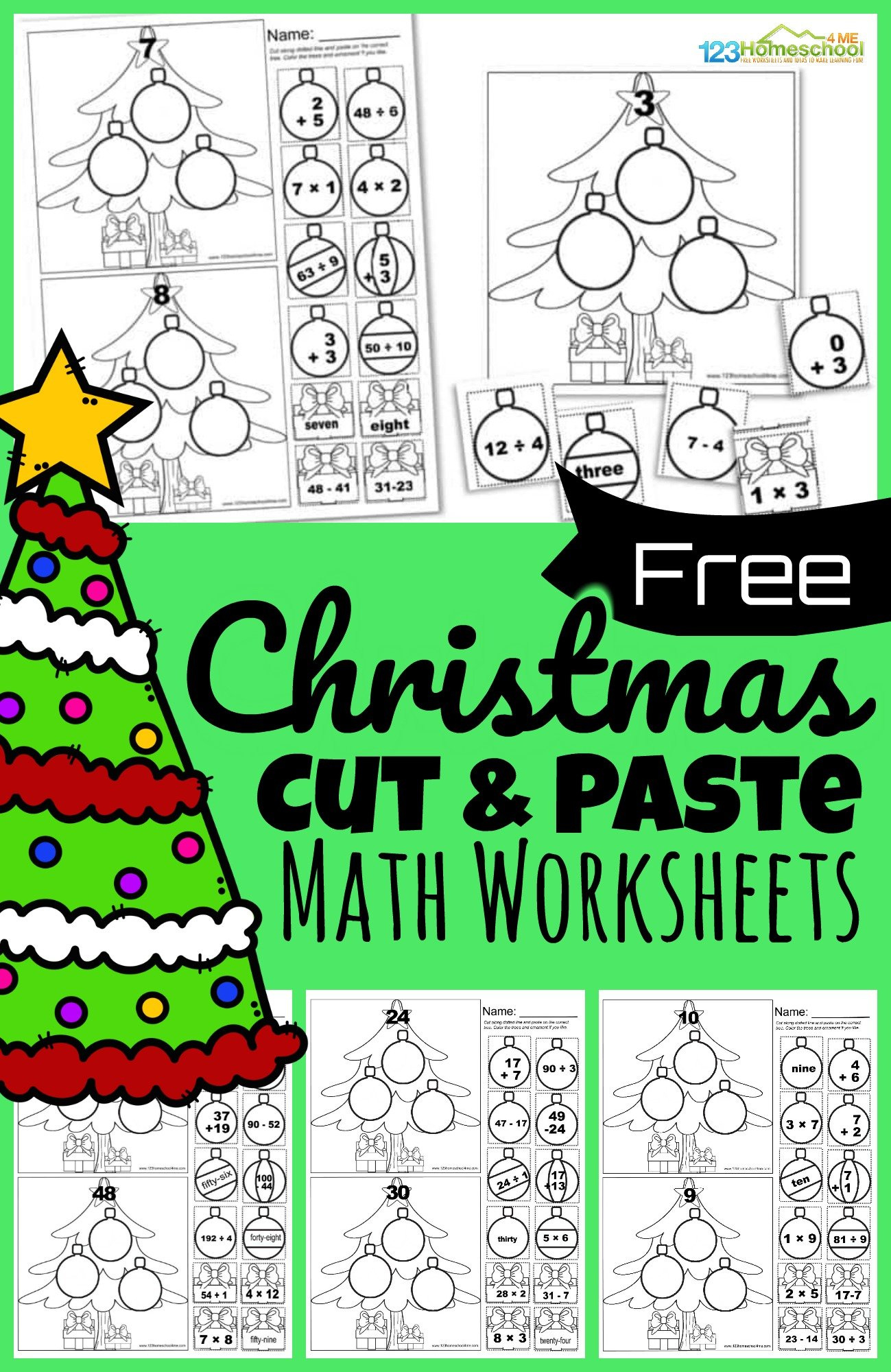 🎄 Free Cut And Paste Christmas Math Worksheets in Free Christmas Math Worksheets 2nd Grade