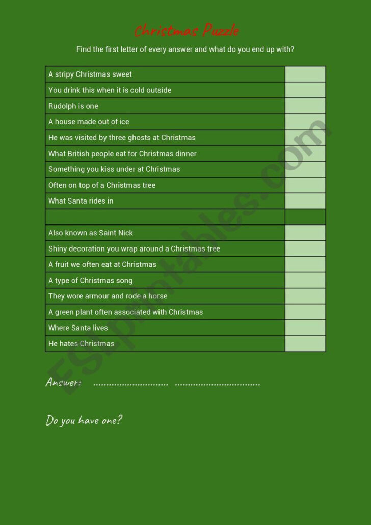 First Letter of Christmas Carols Worksheet