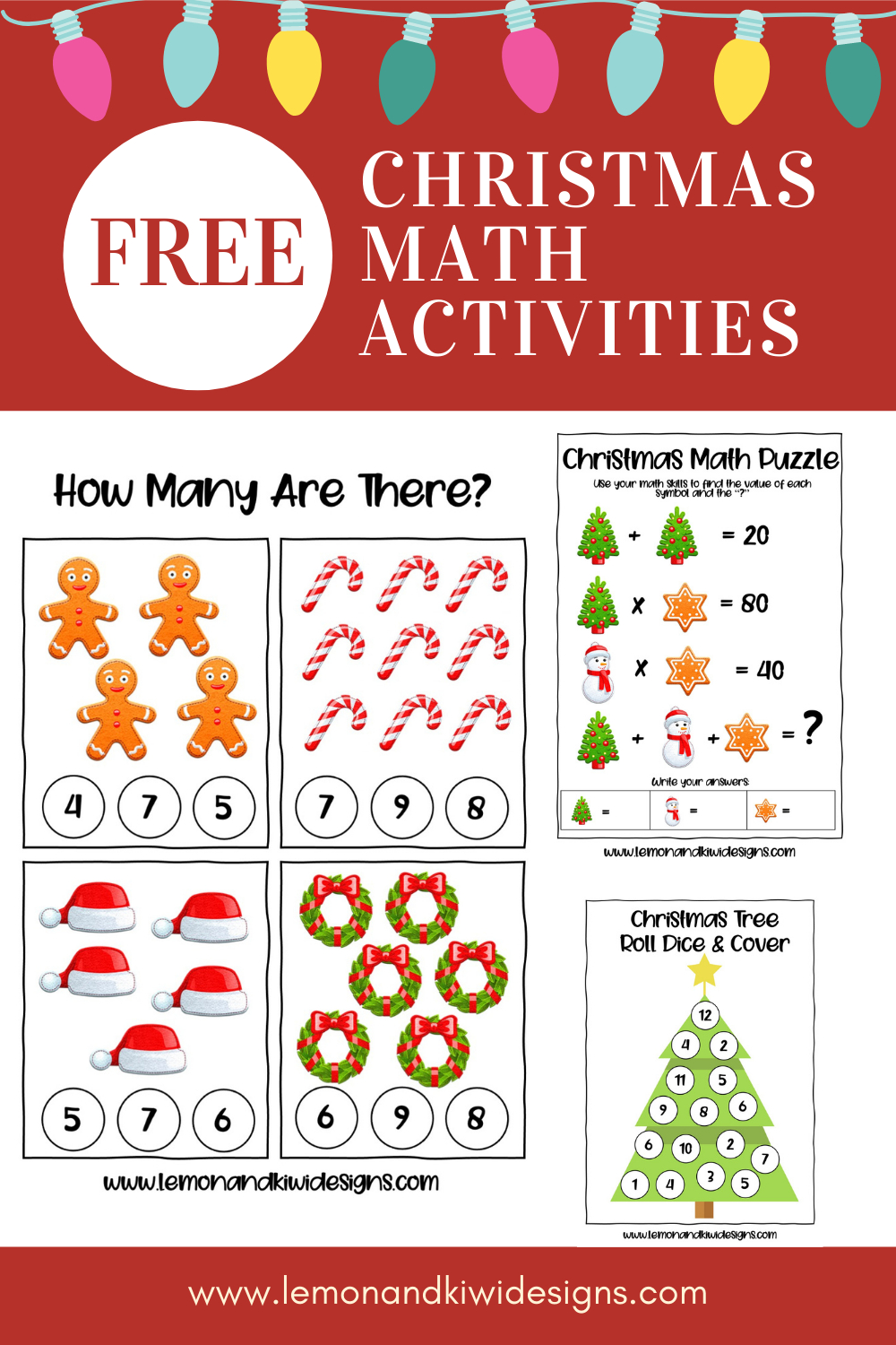 Free Christmas Math Printable Activity Book - Lemon And Kiwi Designs for Free Printable Christmas Addition Worksheets