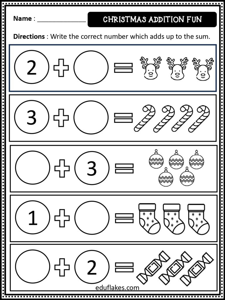 Free Christmas Math Worksheets For Kindergarten - Eduflakes with Free Christmas Addition Worksheets