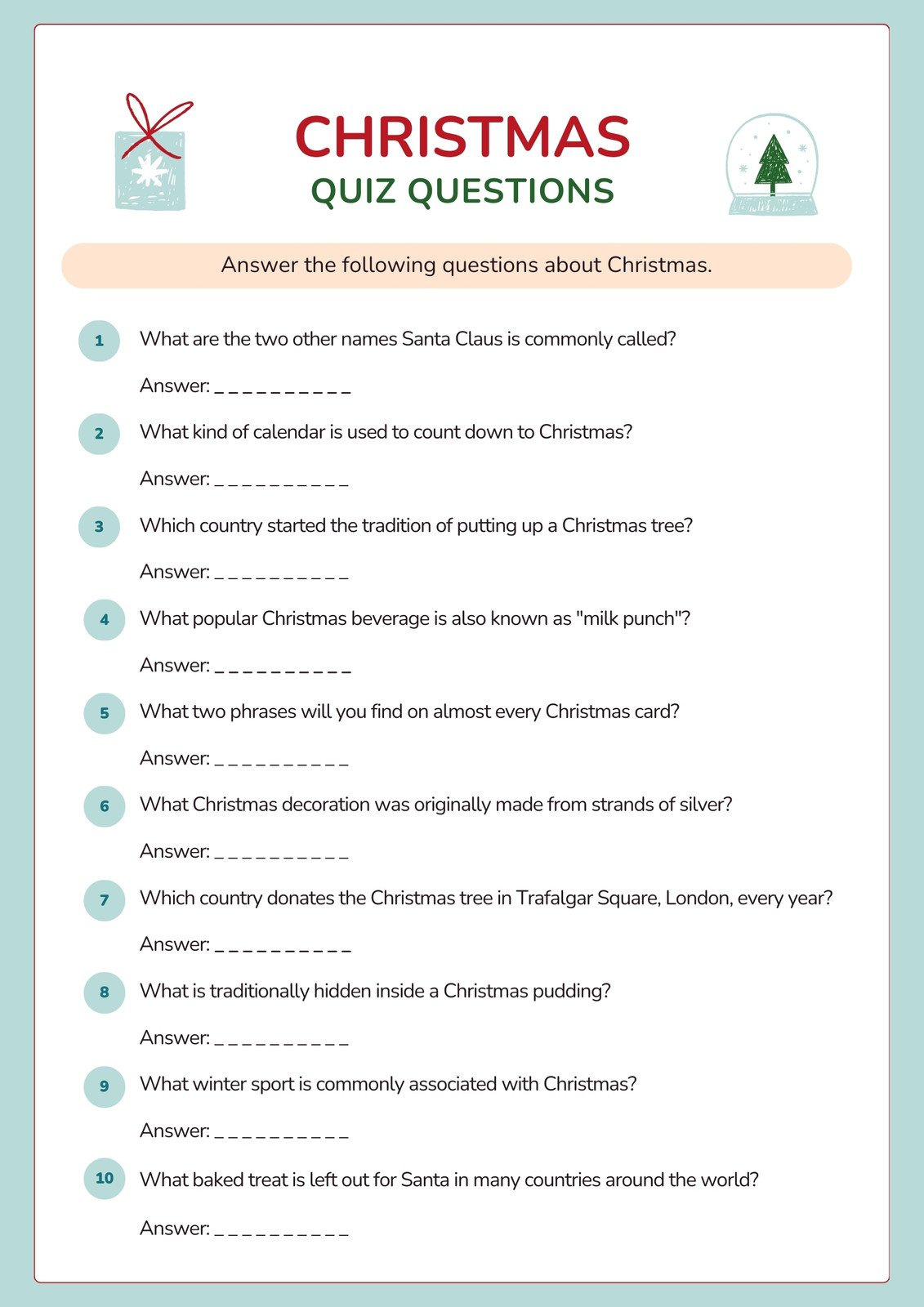 Free, Editable Christmas Worksheet Templates | Canva for The Science of Christmas Question Worksheet