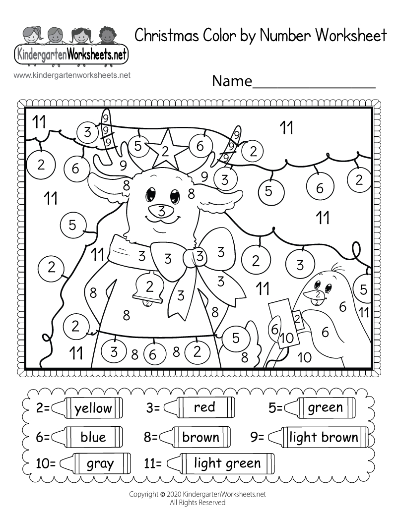 Free Printable Christmas Colornumber Worksheet for Worksheet Christmas Kindergarten