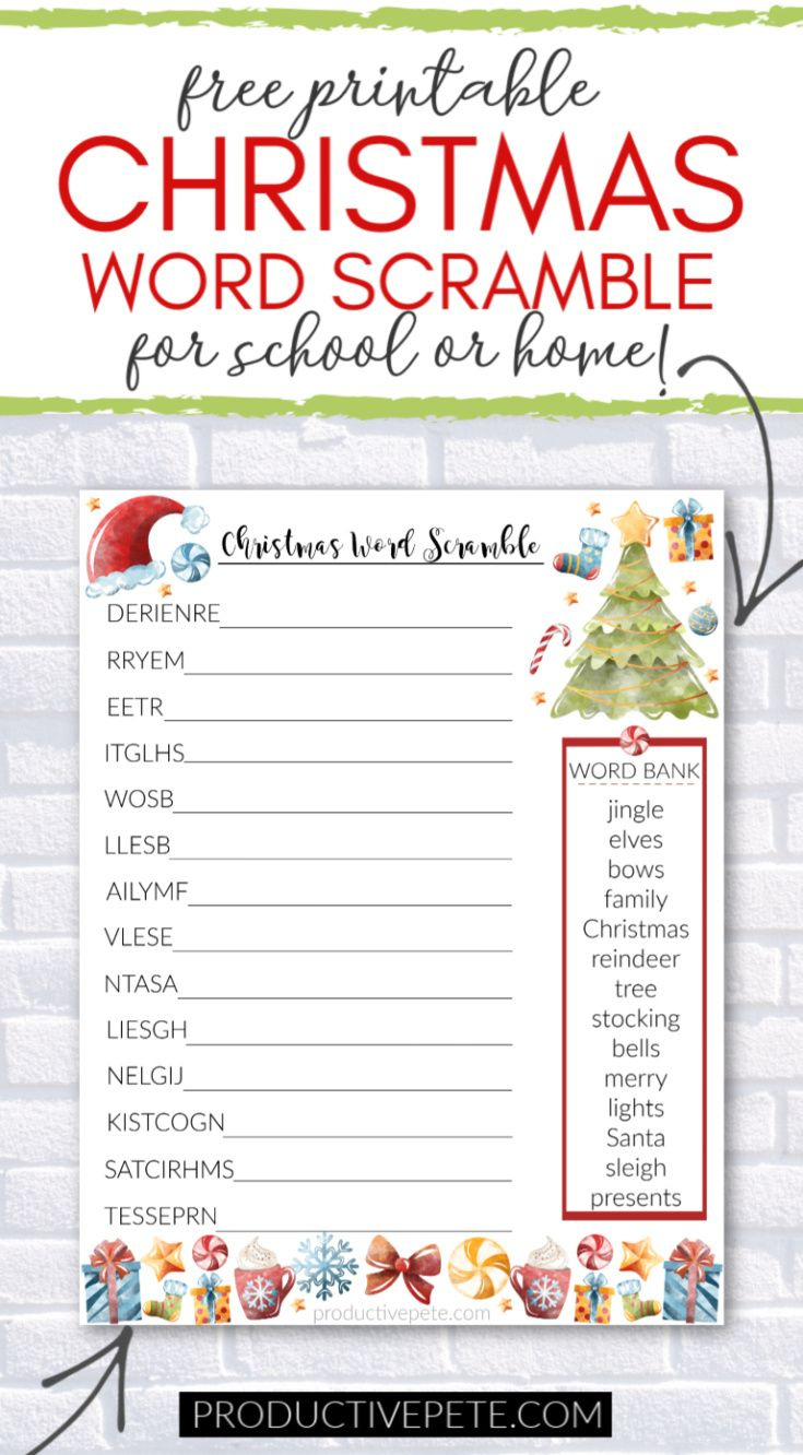 Free Printable Christmas Word Scramble Worksheet For Kids intended for Scrambled Christmas Worksheet