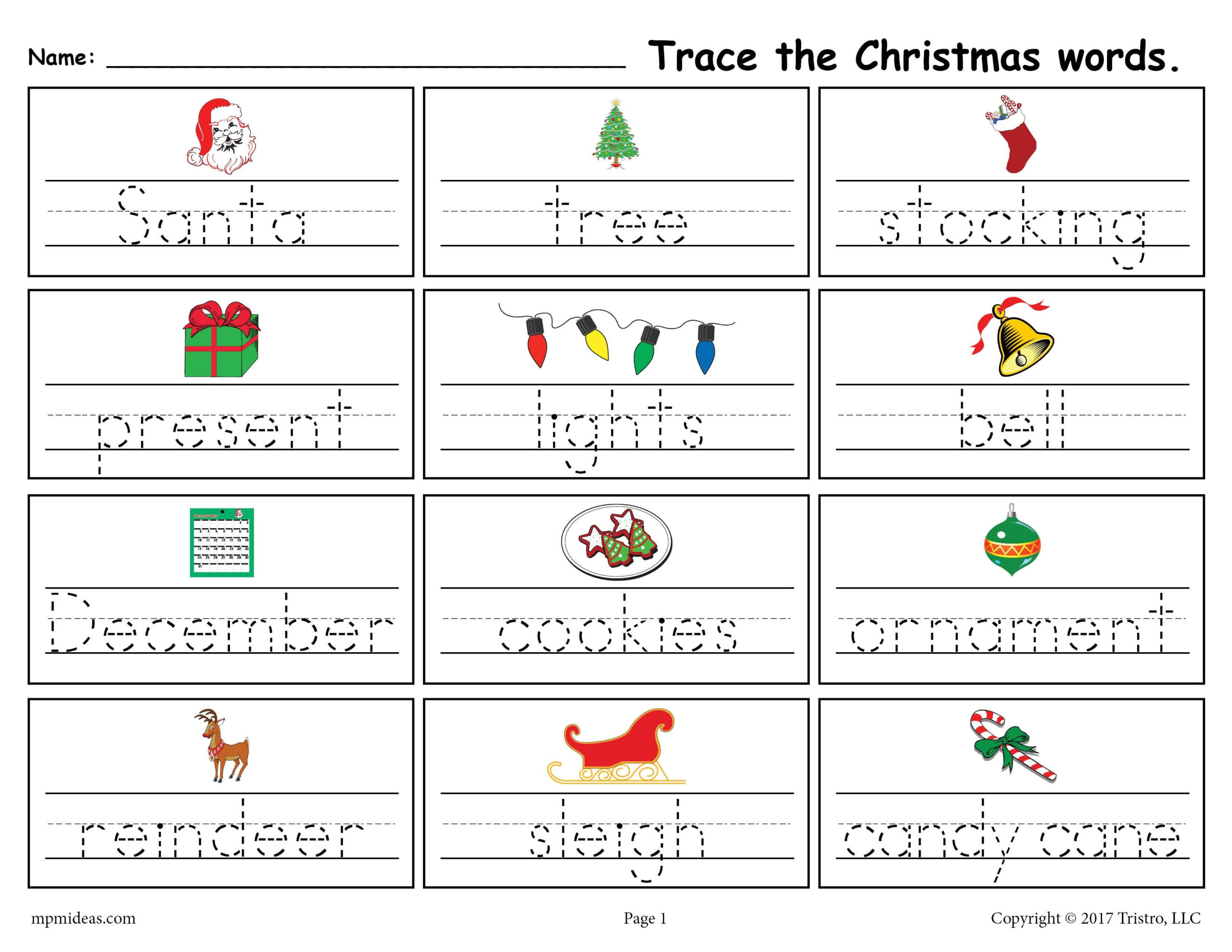 Free Printable Christmas Words Handwriting &amp;amp; Tracing Worksheet in Handwriting Christmas Worksheet