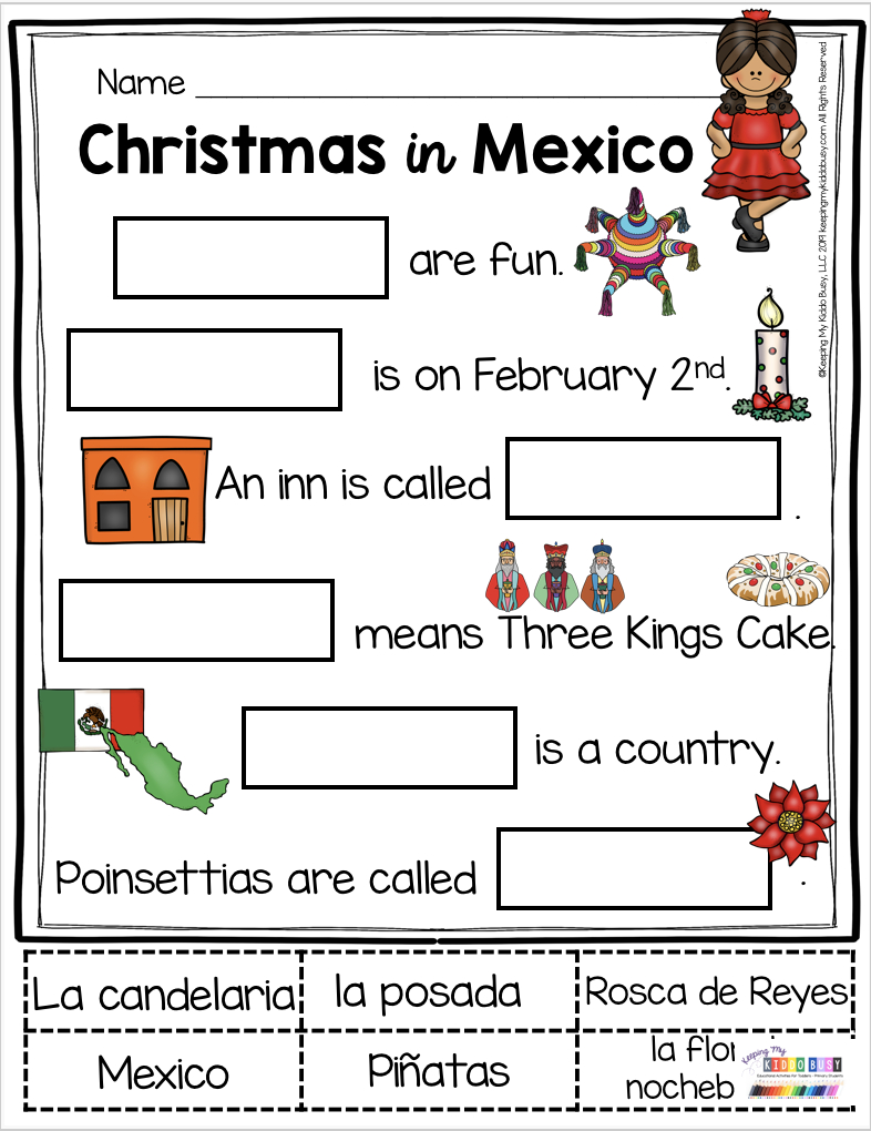 Freebies Christmas Around The World For Kindergarten And First Grade pertaining to Las Posadas Christmas in Mexico Worksheet