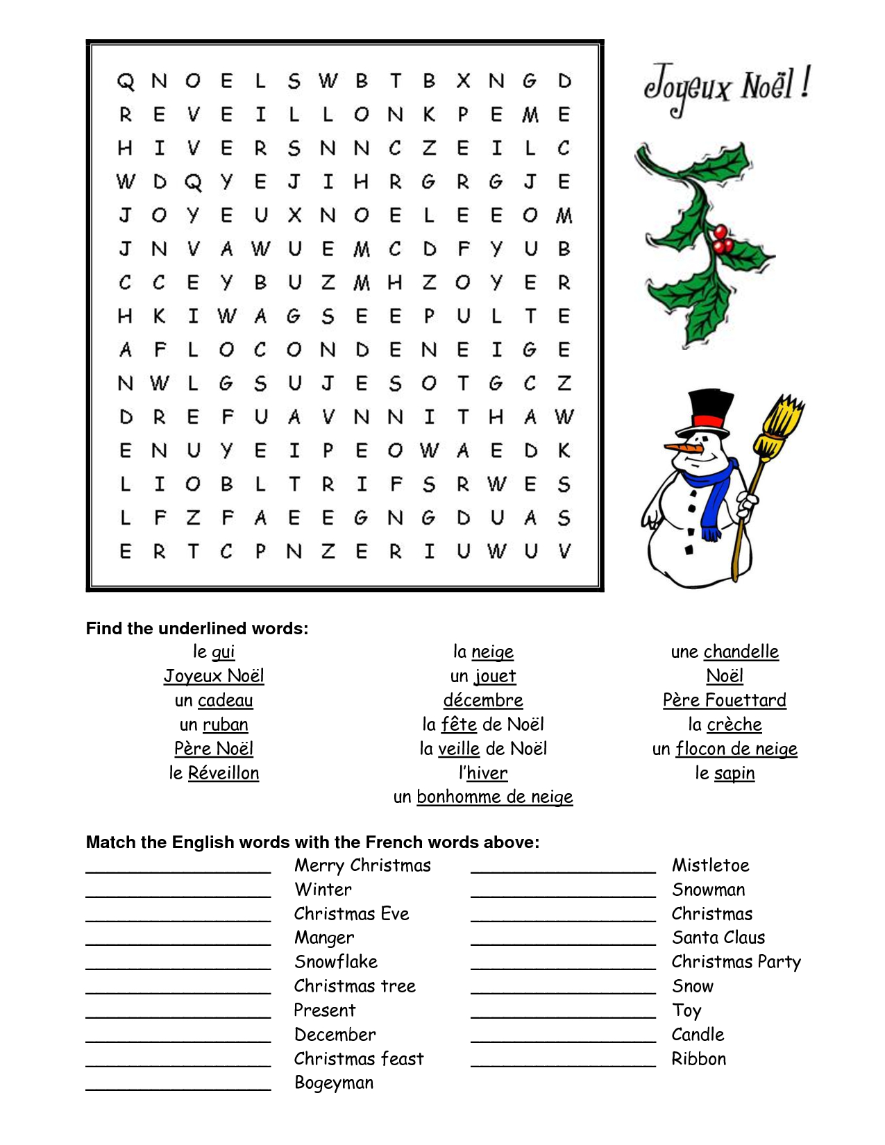 French Christmas Word Search intended for Free French Christmas Worksheets