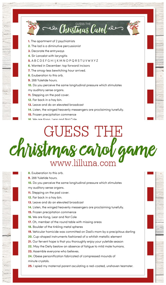 Guess The Christmas Carol Game intended for Guess the Christmas Carol Worksheet Answers