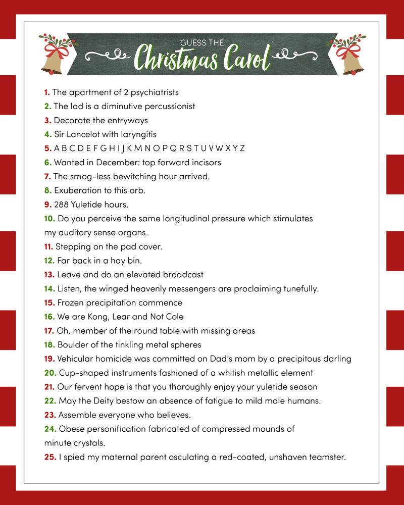 Guess The Christmas Carole Game {Free Printable} | Lil&amp;#039; Luna with Guess The Christmas Carol Worksheet Answers