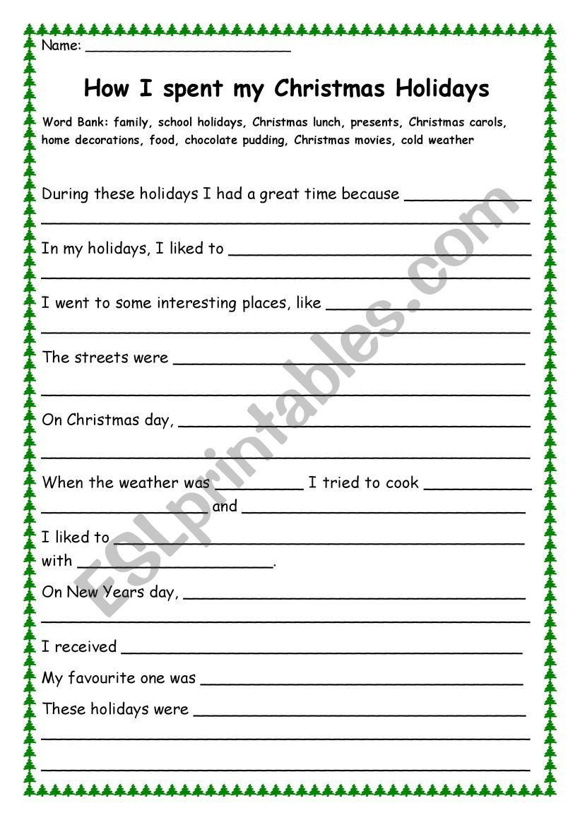 How I Spent My Christmas Holidays - Esl Worksheetmarymary7591 with My Christmas Holiday Worksheet