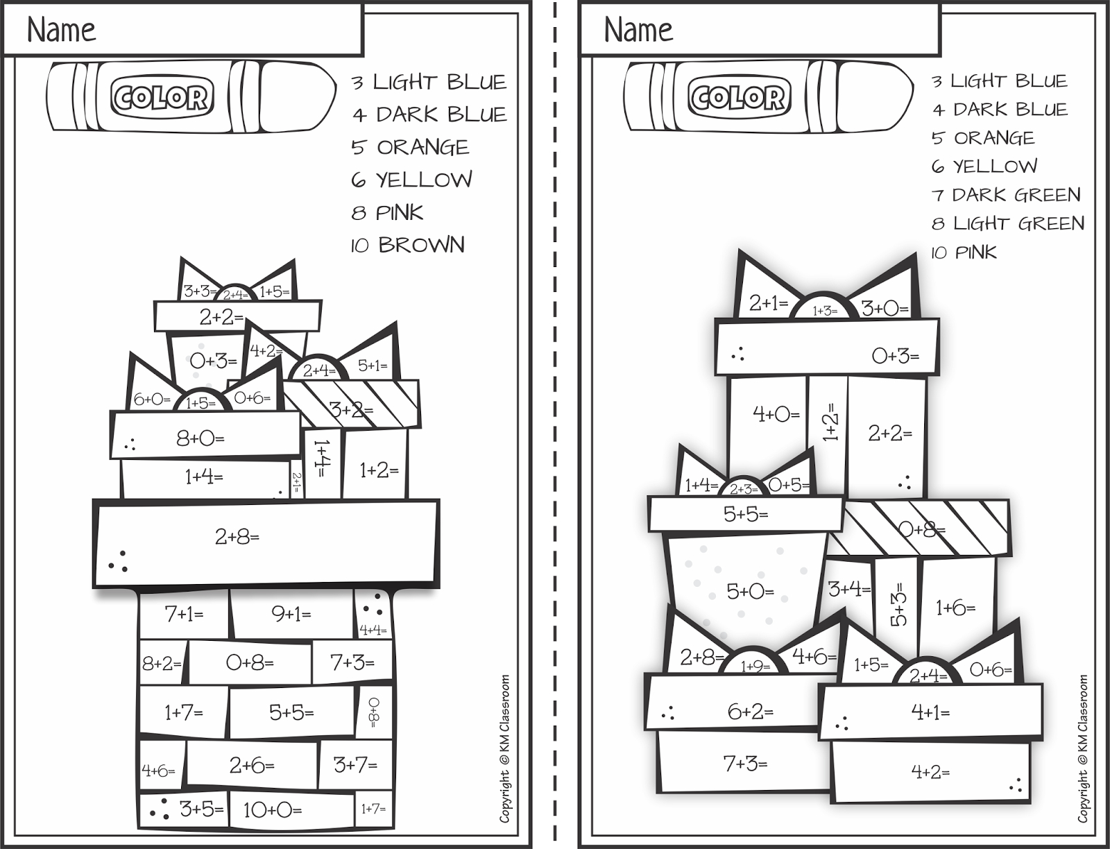 Km Classroom: Free Christmas Colornumber Addition Within 10 throughout Math Christmas Coloring Worksheets