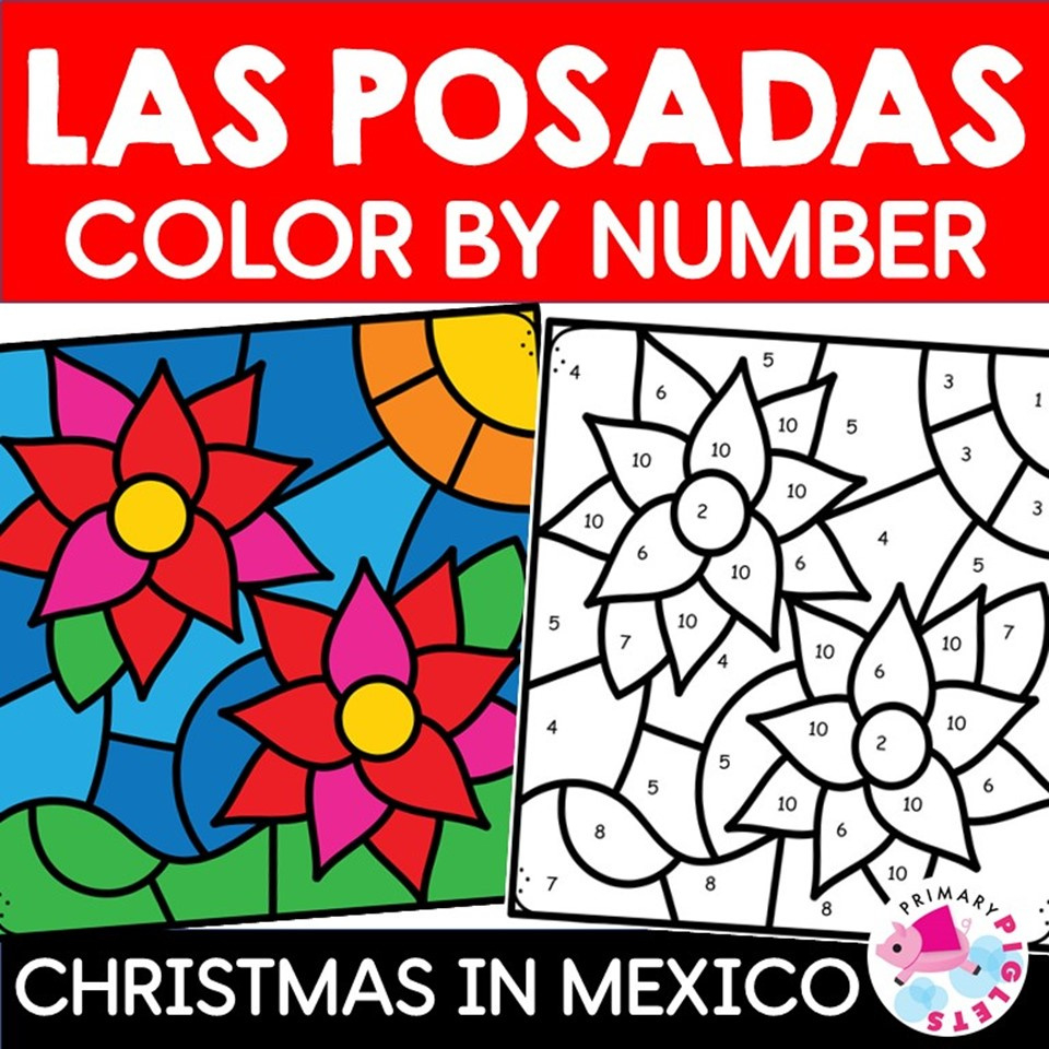 Las Posadas Christmas Math Coloring Pages - Colornumber Code within Las Posadas Christmas in Mexico Worksheet Answers