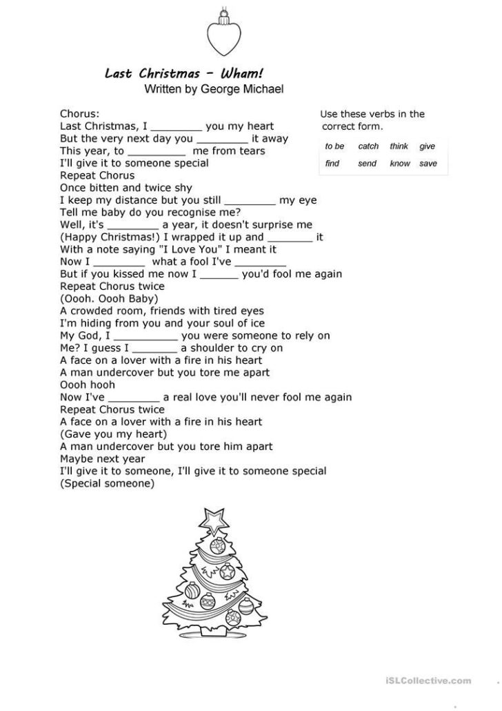 Last Christmas Song Worksheet