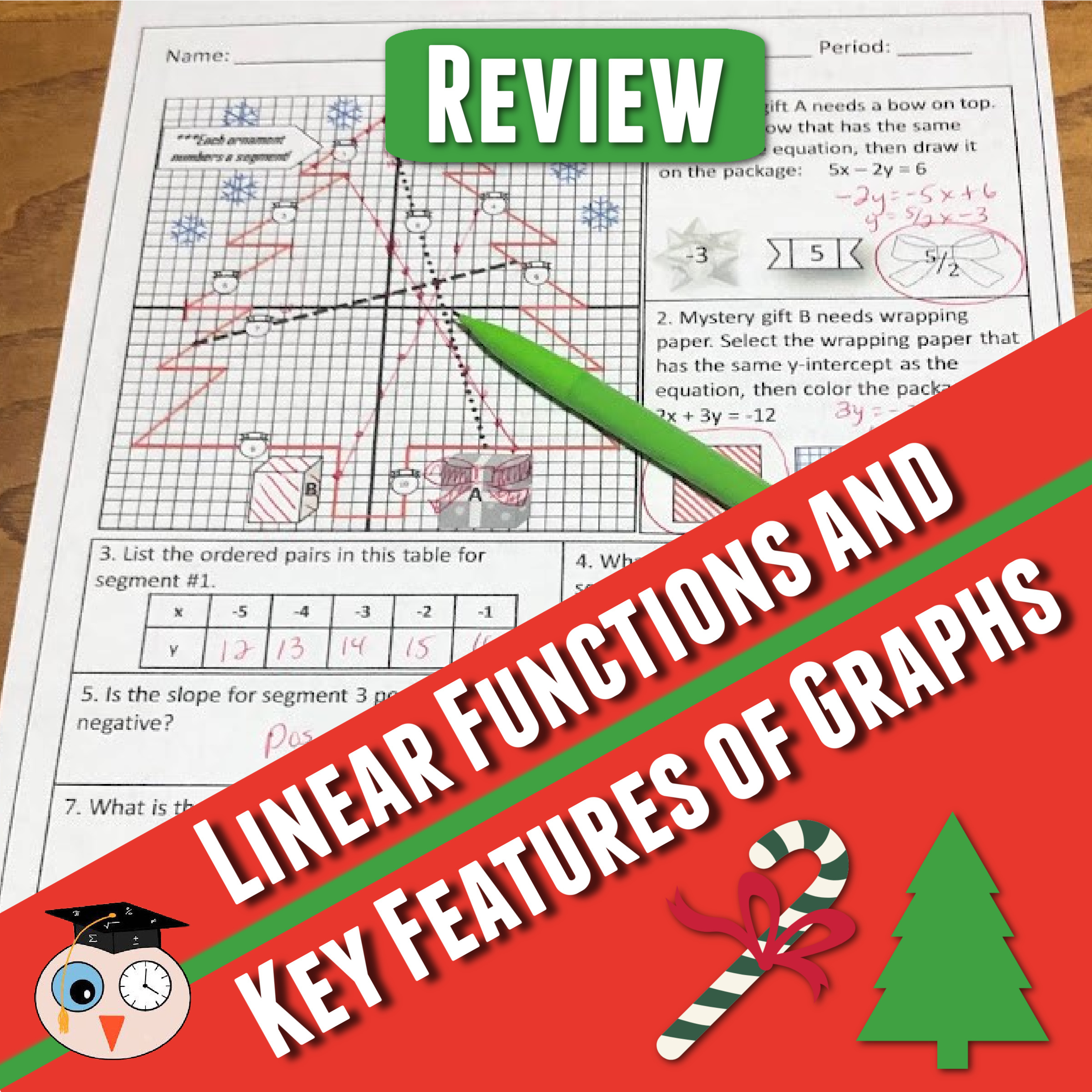 Linear Functions And Key Features Of Graphs Review - Classful within Writing Linear Equations Worksheet Christmas Tree Answer Key