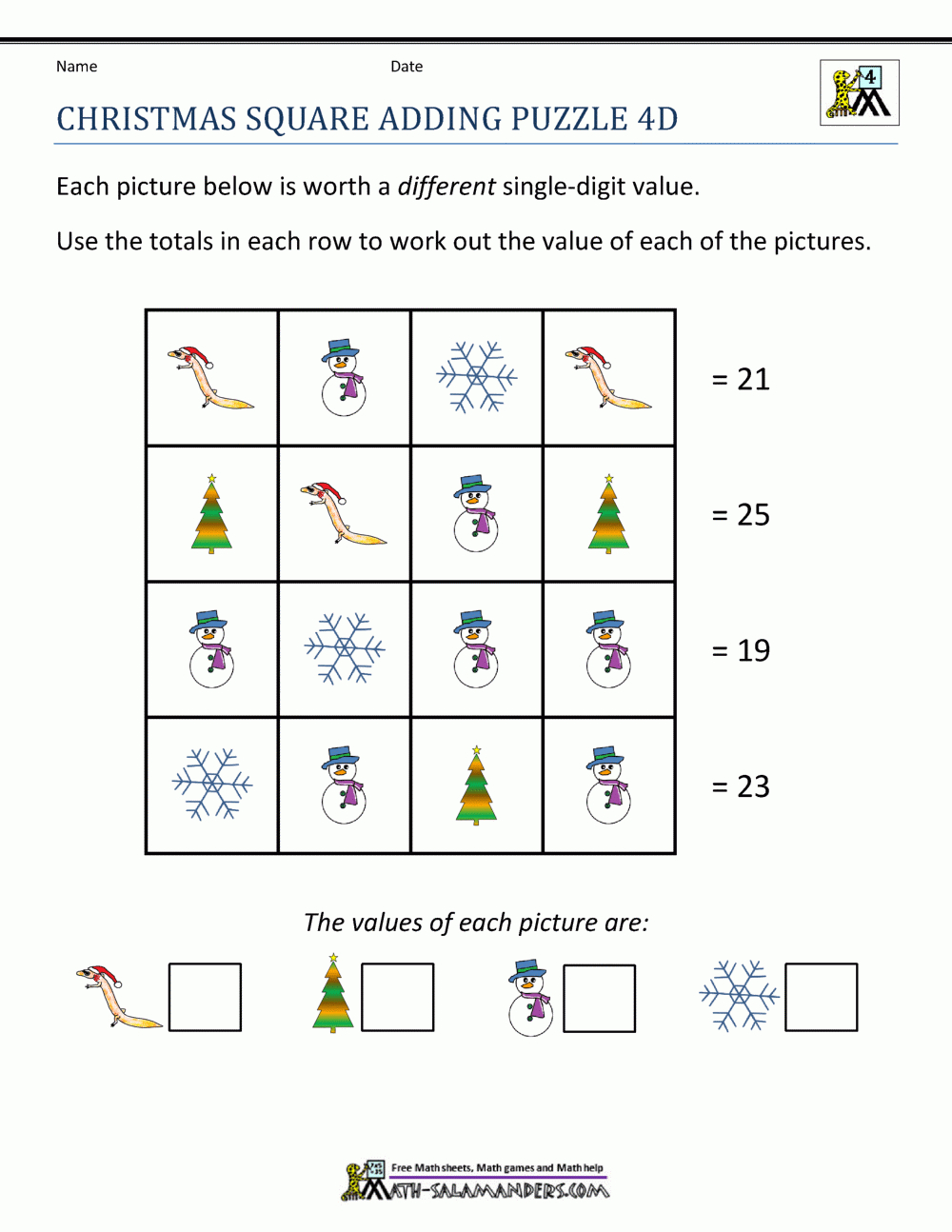 Math Christmas Activities 4Th Grade for Free Printable Christmas Math Worksheets For 4th Grade